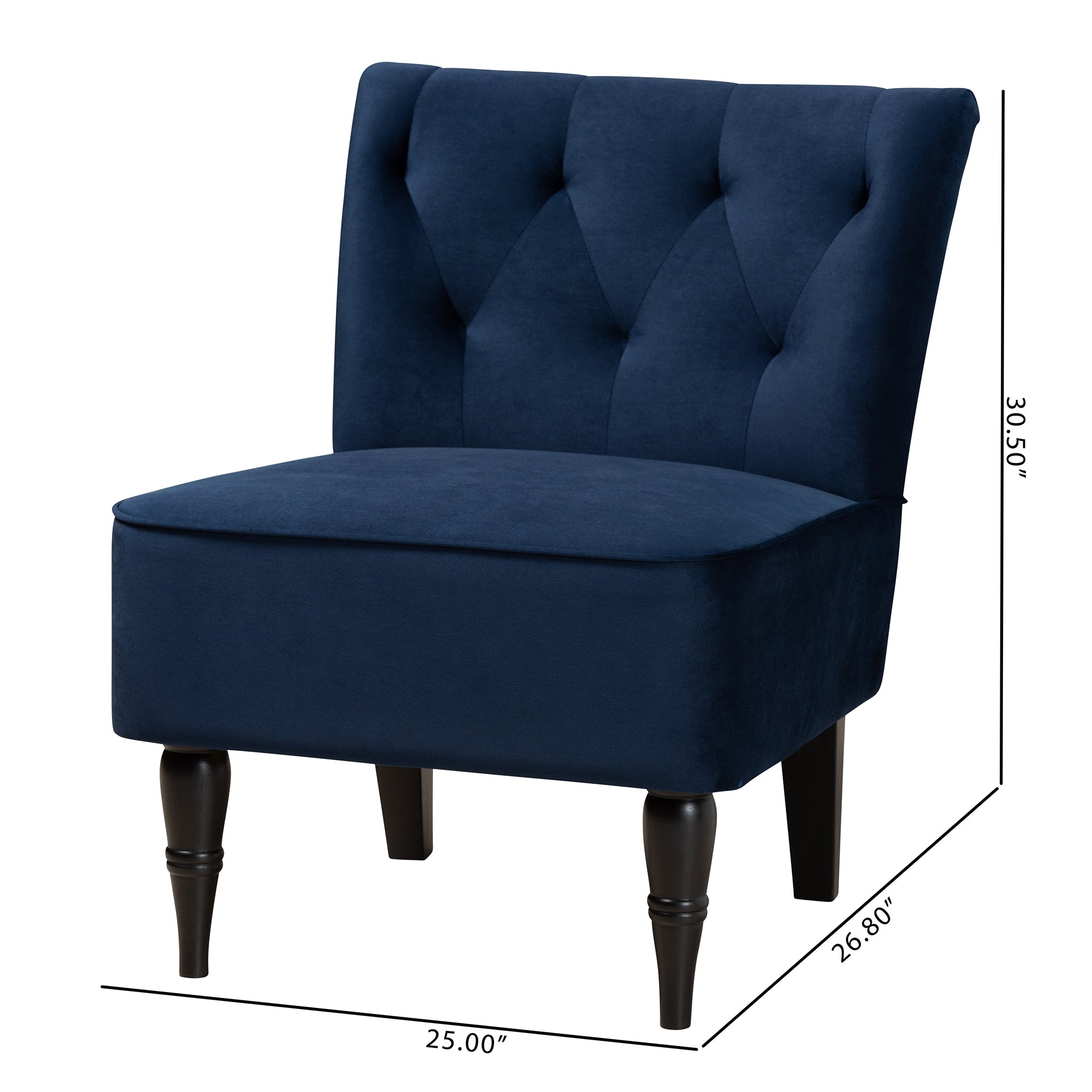 Baxton Studio Harmon Modern and Contemporary Transitional Navy Blue Velvet Fabric Upholstered and Black Finished Wood Accent Chair
