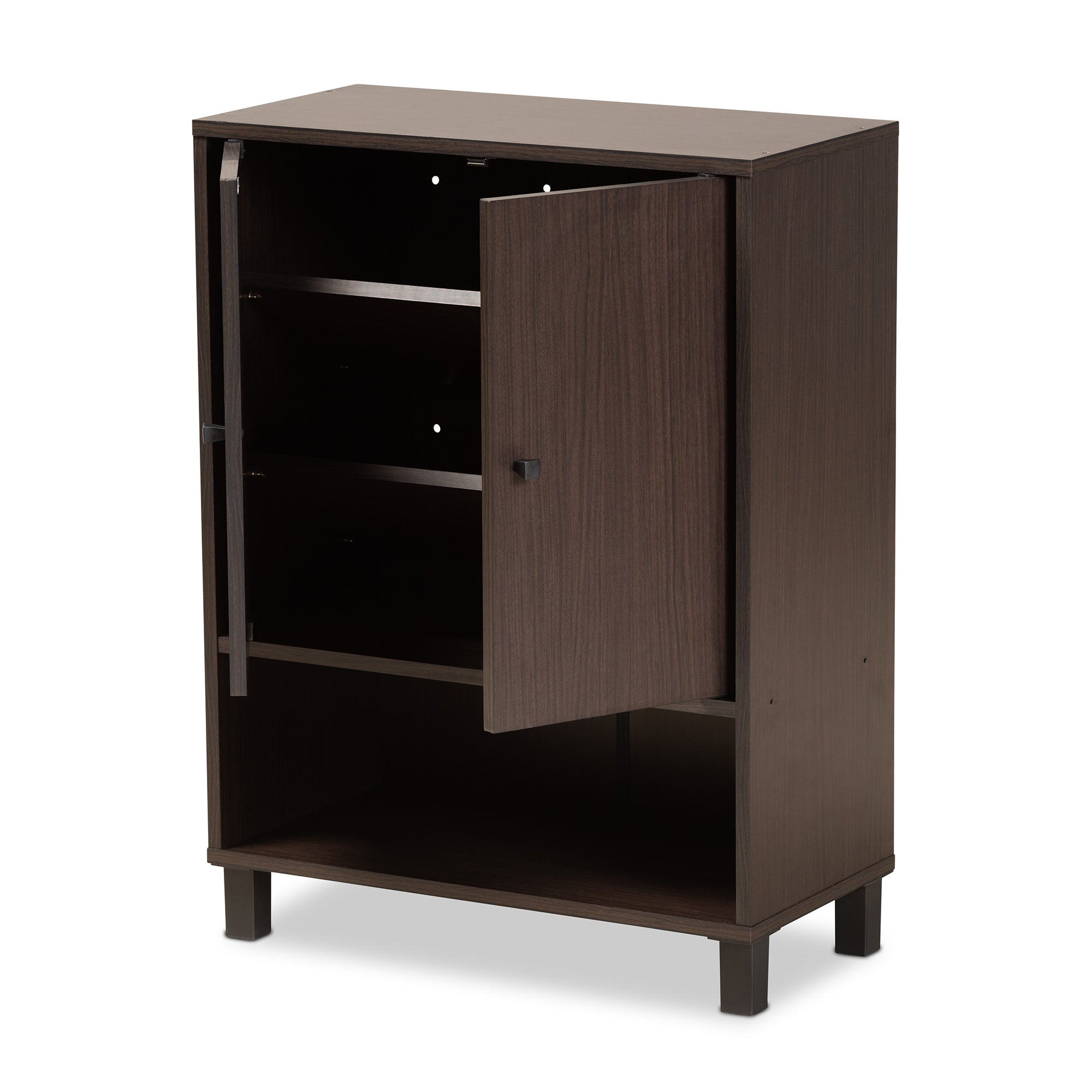 Baxton Studio Rossin Modern and Contemporary Dark Brown Finished Wood 2-Door Entryway Shoe Storage Cabinet with Bottom Shelf