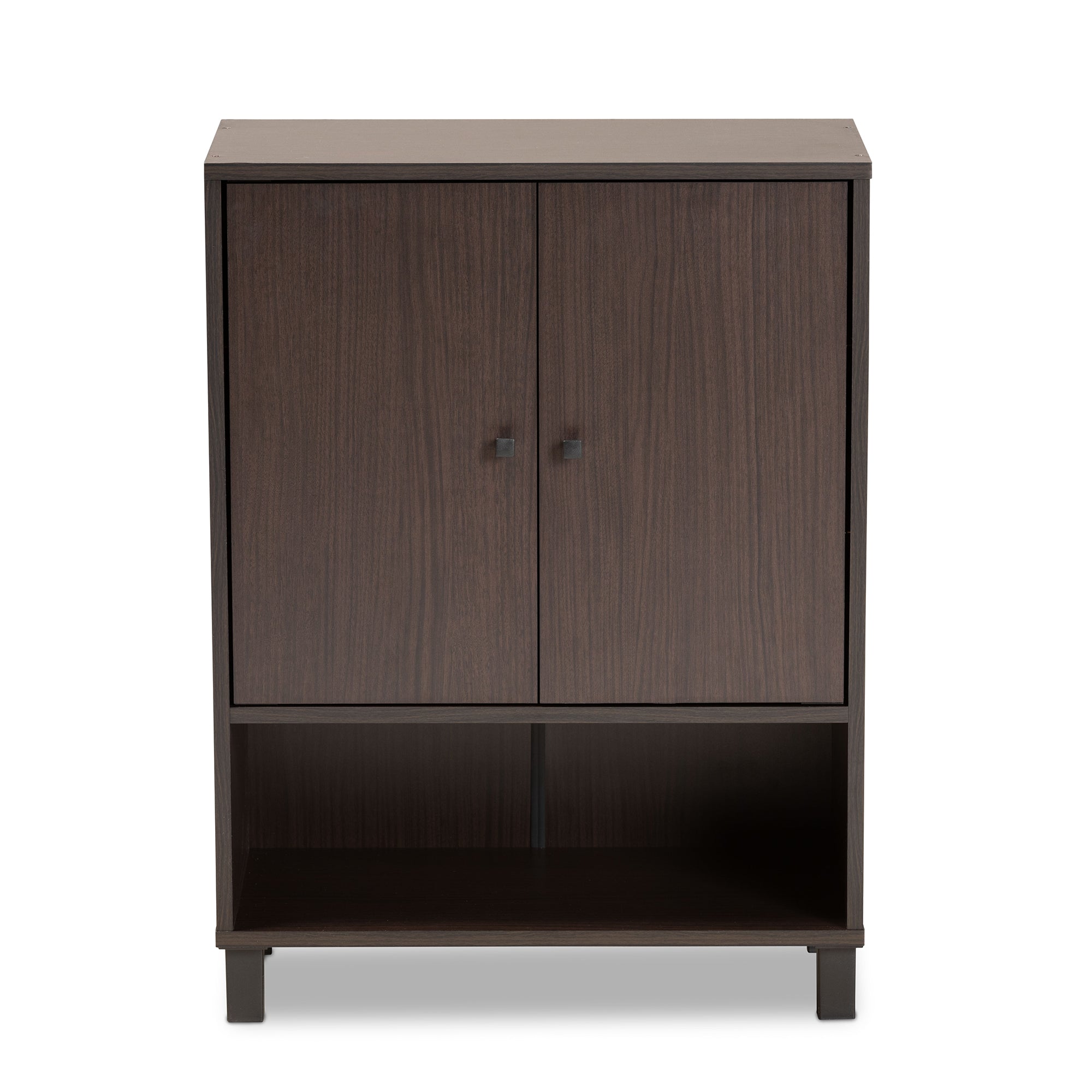 Baxton Studio Rossin Modern and Contemporary Dark Brown Finished Wood 2-Door Entryway Shoe Storage Cabinet with Bottom Shelf
