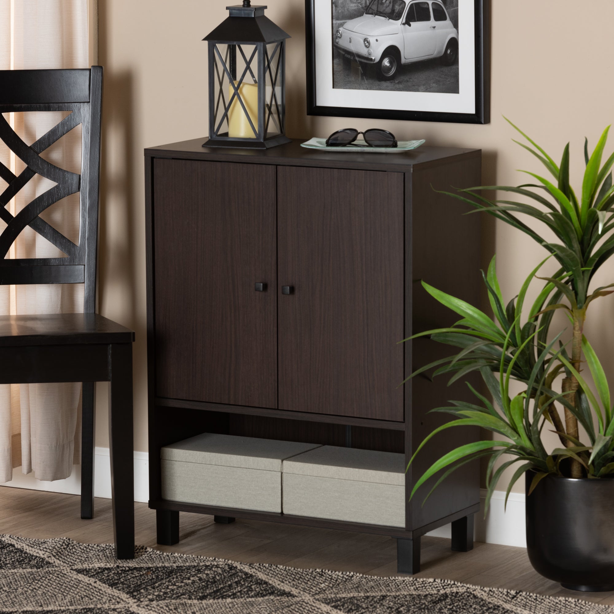 Baxton Studio Rossin Modern and Contemporary Dark Brown Finished Wood 2-Door Entryway Shoe Storage Cabinet with Bottom Shelf