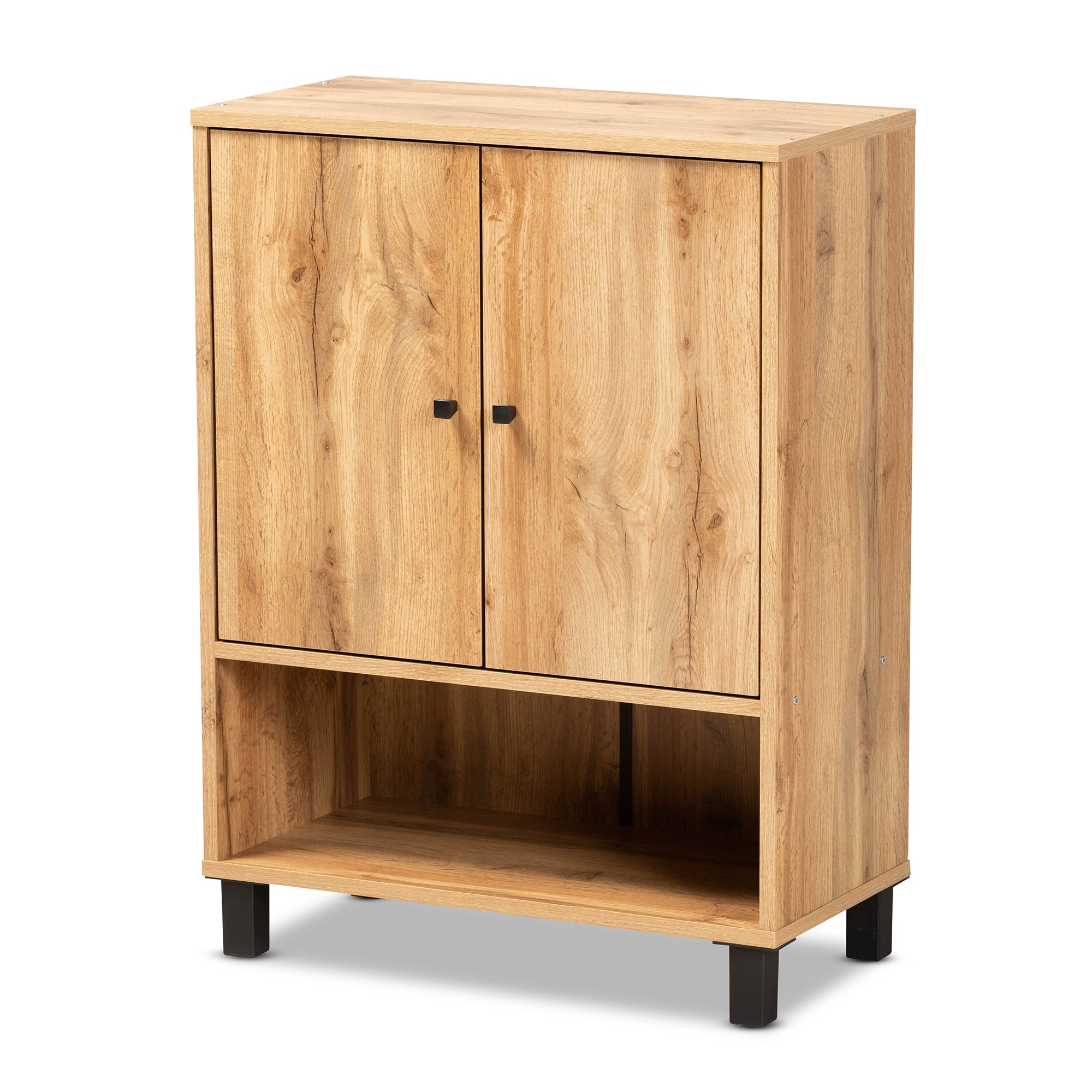 Baxton Studio Rossin Modern and Contemporary Oak Brown Finished Wood 2-Door Entryway Shoe Storage Cabinet with Bottom Shelf