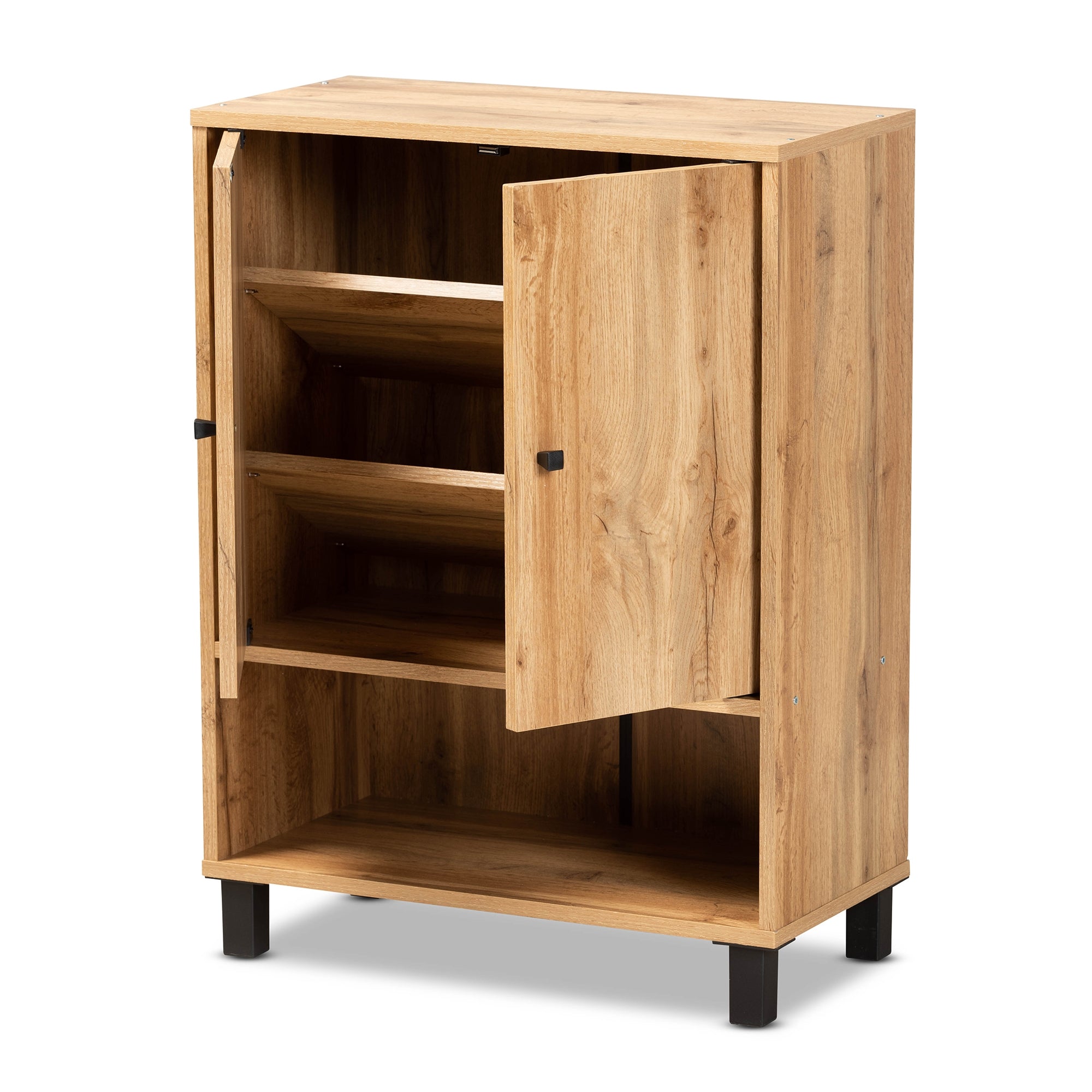 Baxton Studio Rossin Modern and Contemporary Oak Brown Finished Wood 2-Door Entryway Shoe Storage Cabinet with Bottom Shelf