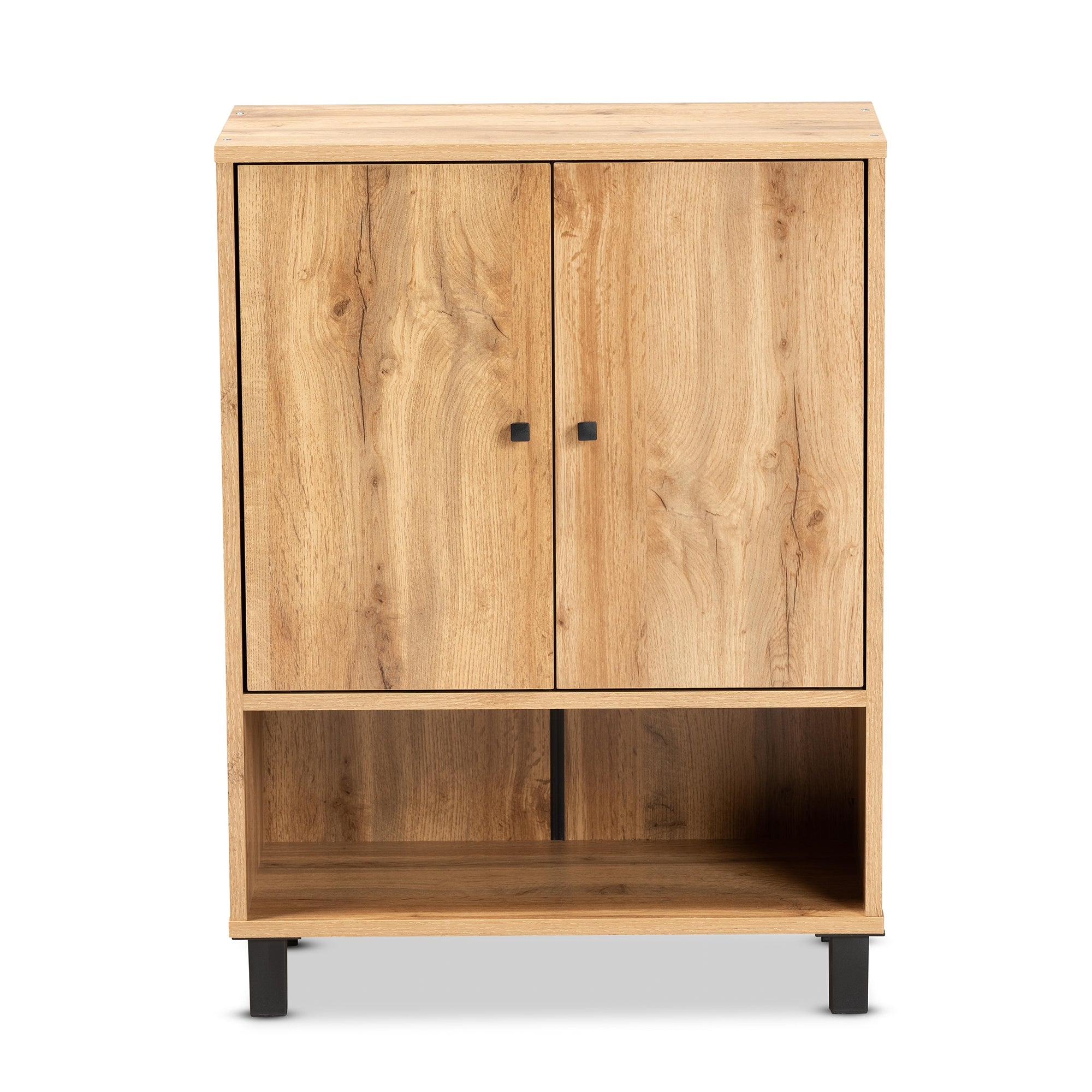 Baxton Studio Rossin Modern and Contemporary Oak Brown Finished Wood 2-Door Entryway Shoe Storage Cabinet with Bottom Shelf