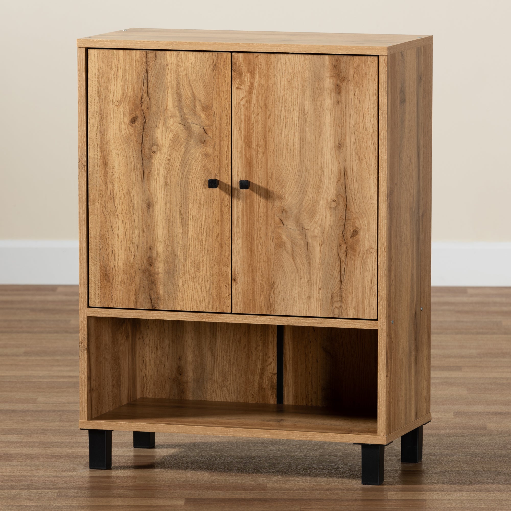 Baxton Studio Rossin Modern and Contemporary Oak Brown Finished Wood 2-Door Entryway Shoe Storage Cabinet with Bottom Shelf