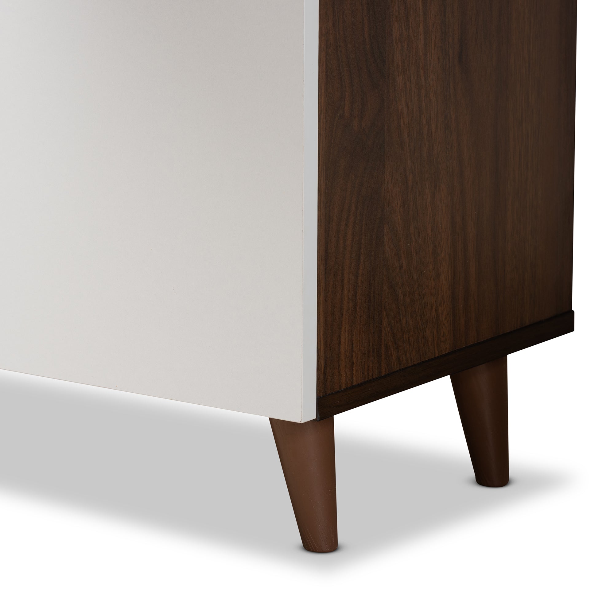Baxton Studio Tobias Mid-Century Modern Two-Tone White and Walnut Brown Finished Wood Storage Computer Desk with Shelves