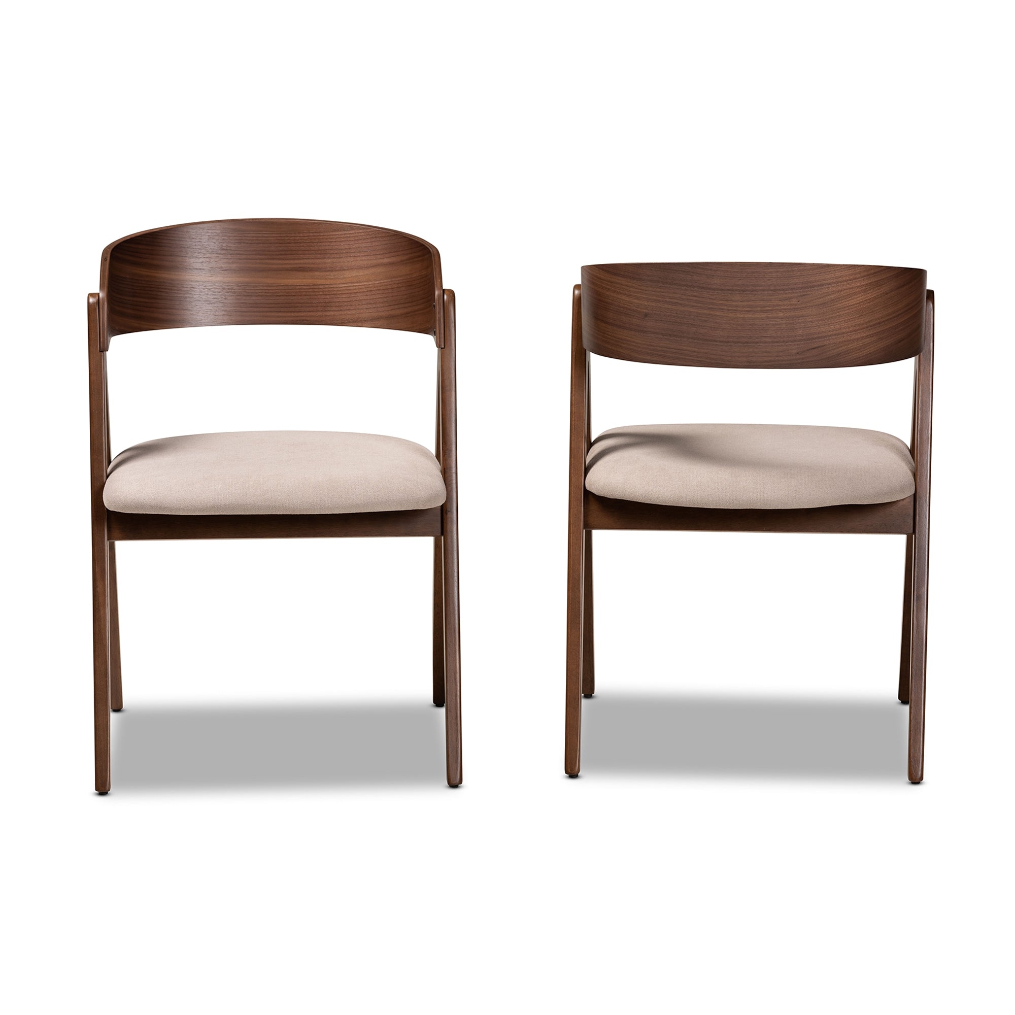 Baxton Studio Danton Mid-Century Modern Beige Fabric Upholstered and Walnut Brown Finished Wood 2-Piece Dining Chair Set