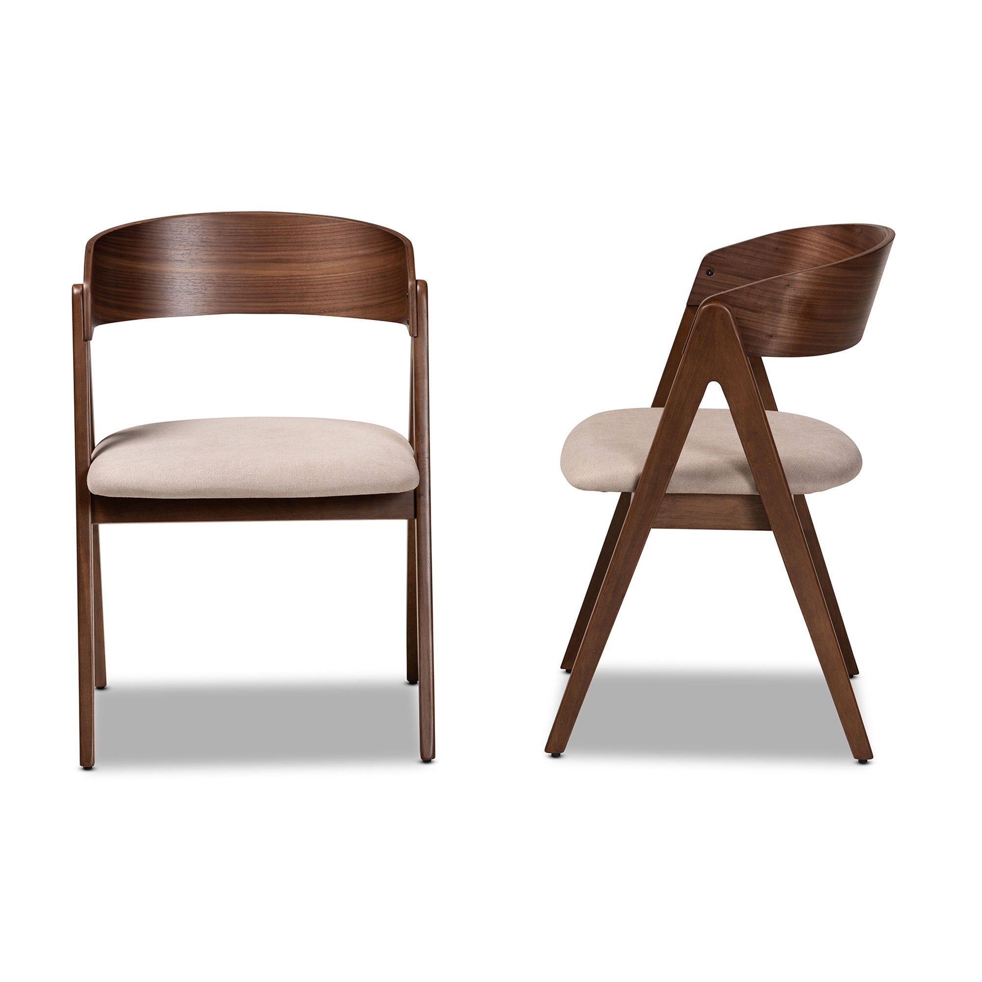 Baxton Studio Danton Mid-Century Modern Beige Fabric Upholstered and Walnut Brown Finished Wood 2-Piece Dining Chair Set