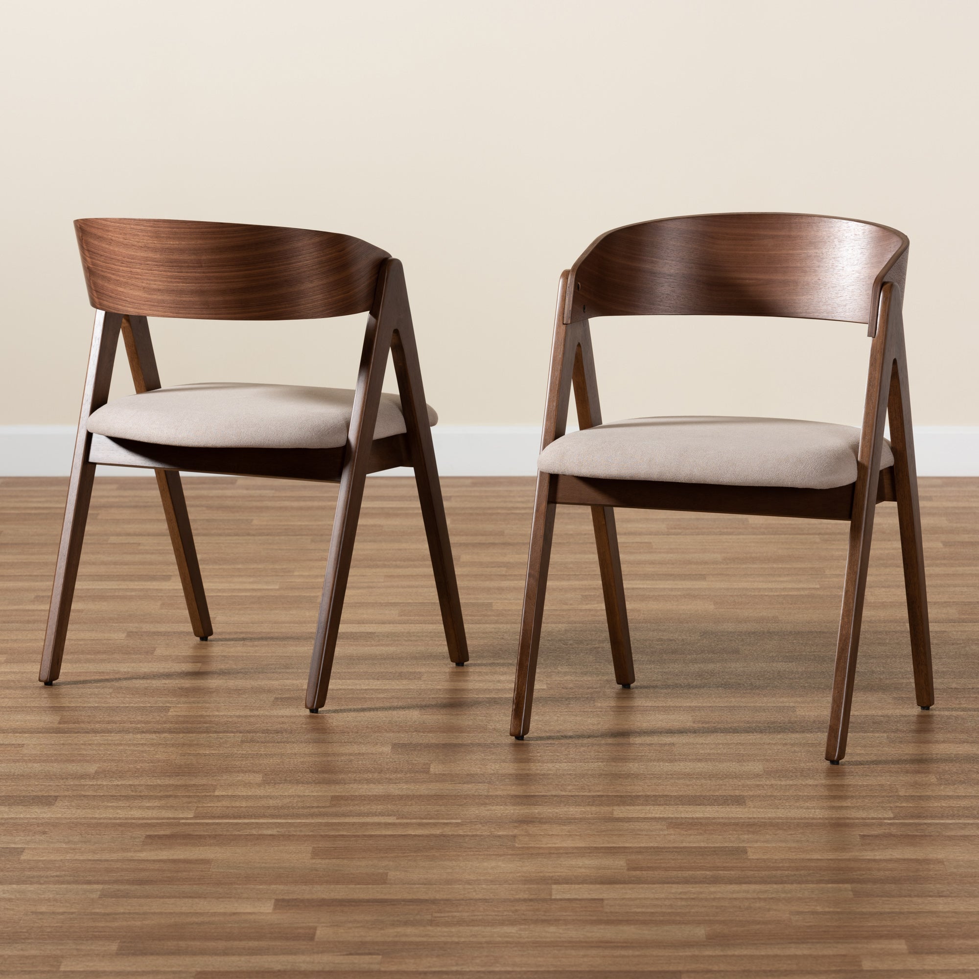 Baxton Studio Danton Mid-Century Modern Beige Fabric Upholstered and Walnut Brown Finished Wood 2-Piece Dining Chair Set