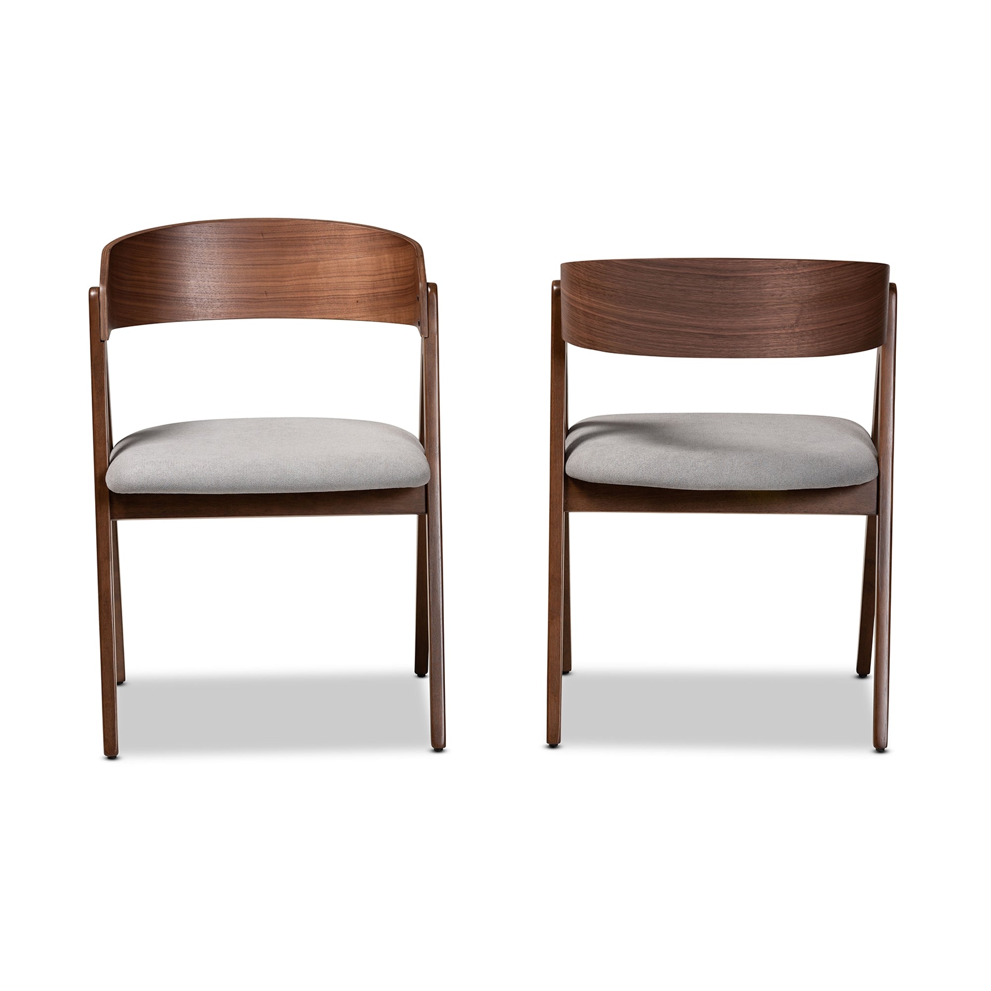 Baxton Studio Danton Mid-Century Modern Grey Fabric Upholstered and Walnut Brown Finished Wood 2-Piece Dining Chair Set