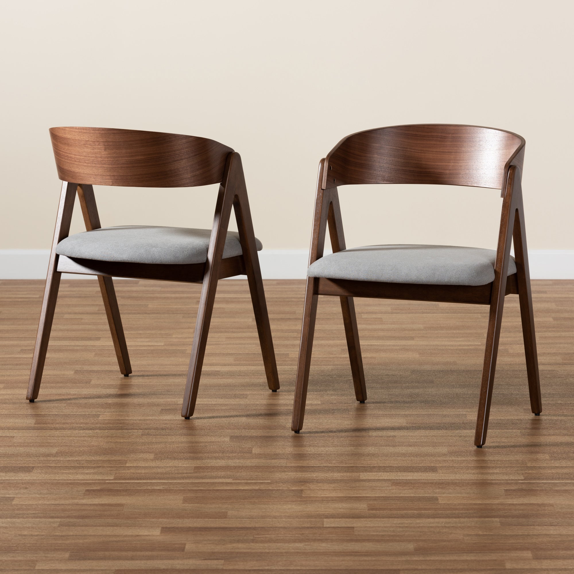 Baxton Studio Danton Mid-Century Modern Grey Fabric Upholstered and Walnut Brown Finished Wood 2-Piece Dining Chair Set