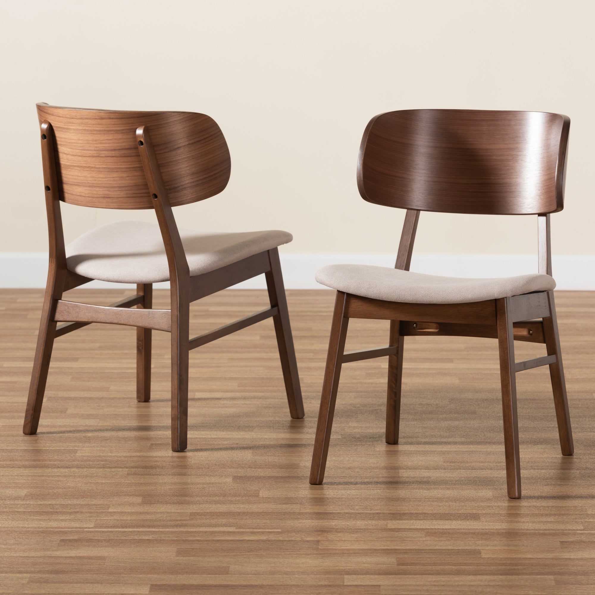 Baxton Studio Alston Mid-Century Modern Beige Fabric Upholstered and Walnut Brown Finished Wood 2-Piece Dining Chair Set