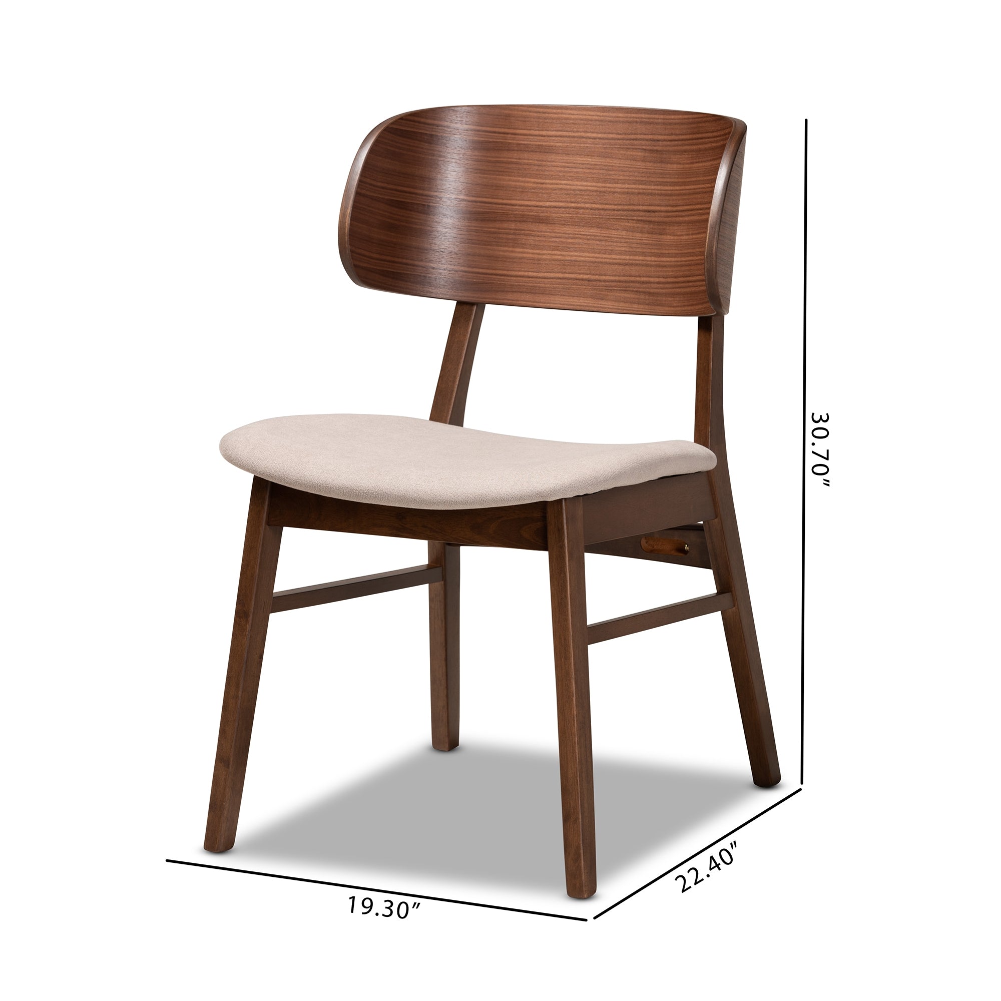 Baxton Studio Alston Mid-Century Modern Beige Fabric Upholstered and Walnut Brown Finished Wood 2-Piece Dining Chair Set