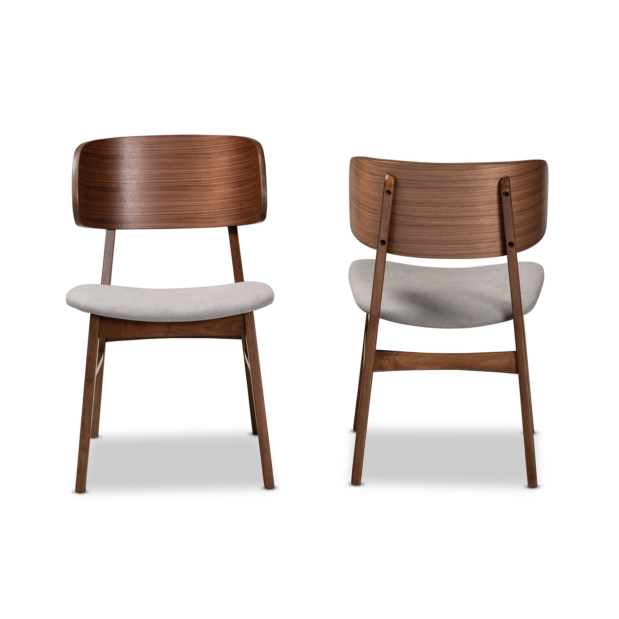 Baxton Studio Alston Mid-Century Modern Grey Fabric Upholstered and Walnut Brown Finished Wood 2-Piece Dining Chair Set