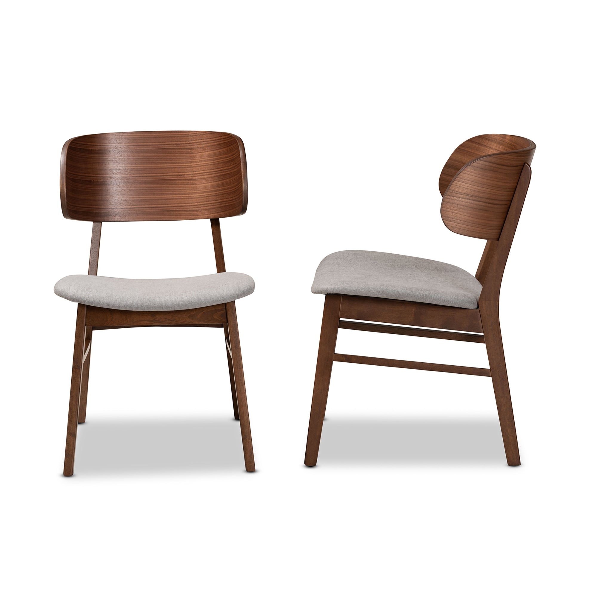 Baxton Studio Alston Mid-Century Modern Grey Fabric Upholstered and Walnut Brown Finished Wood 2-Piece Dining Chair Set