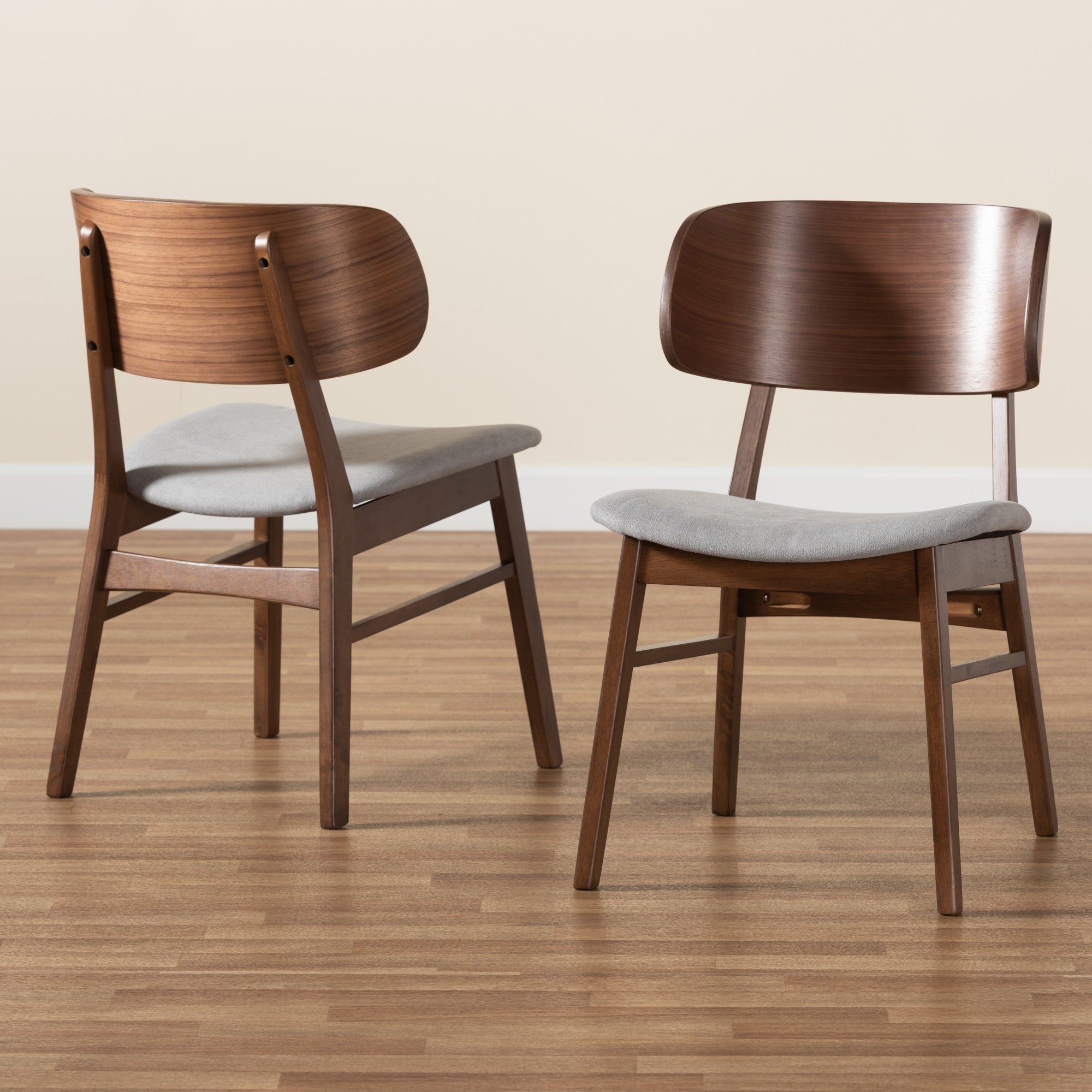 Baxton Studio Alston Mid-Century Modern Grey Fabric Upholstered and Walnut Brown Finished Wood 2-Piece Dining Chair Set