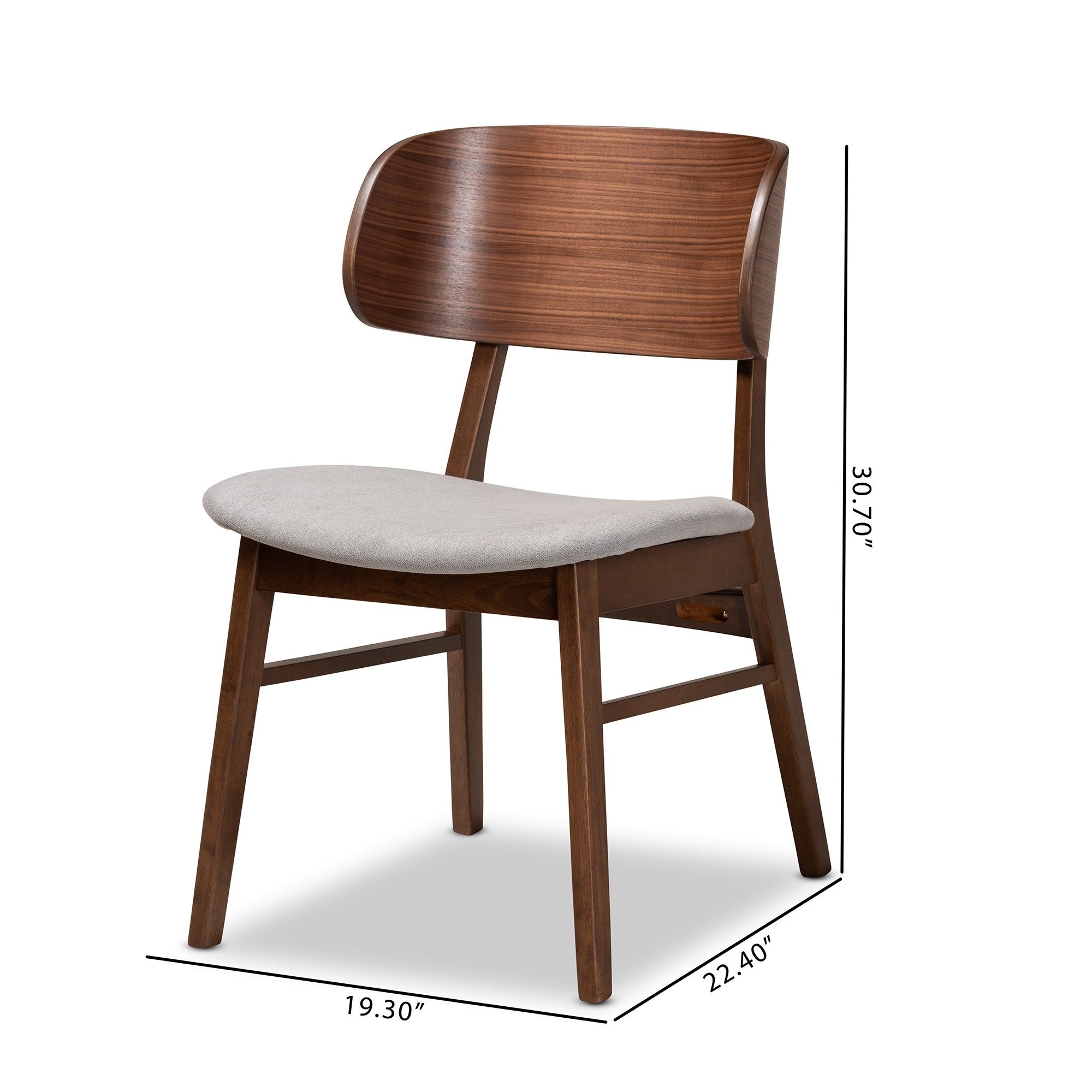 Baxton Studio Alston Mid-Century Modern Grey Fabric Upholstered and Walnut Brown Finished Wood 2-Piece Dining Chair Set