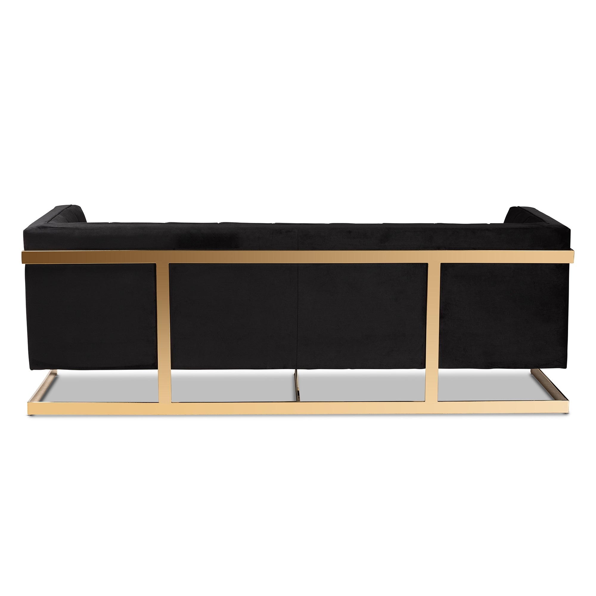 Baxton Studio Ambra Glam and Luxe Black Velvet Upholstered and Button Tufted Sofa with Gold-Tone Frame