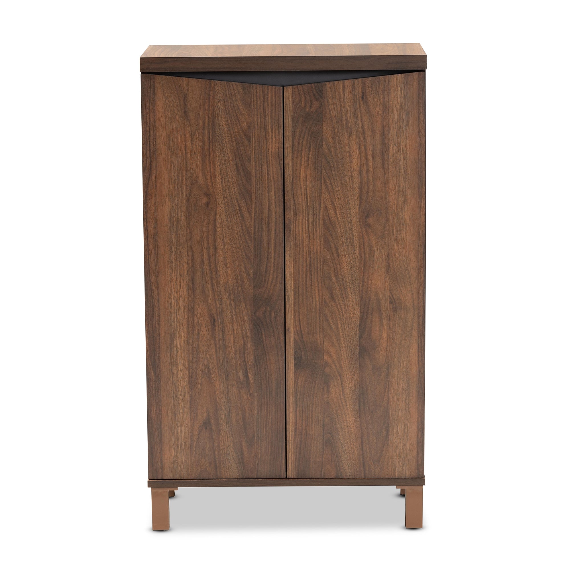 Baxton Studio Talon Modern and Contemporary Two-Tone Walnut Brown and Dark Grey Finished Wood 2-Door Shoe Storage Cabinet