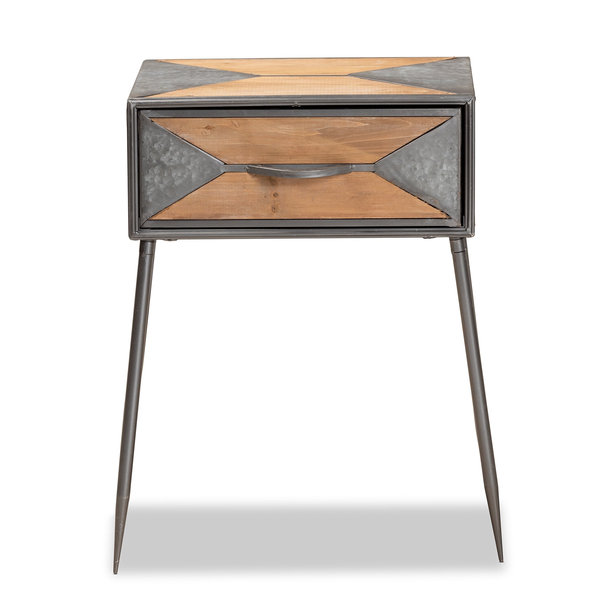 Baxton Studio Laurel Rustic Industrial Antique Grey Finished Metal and Whitewashed Oak Brown Finished Wood 1-Drawer End Table