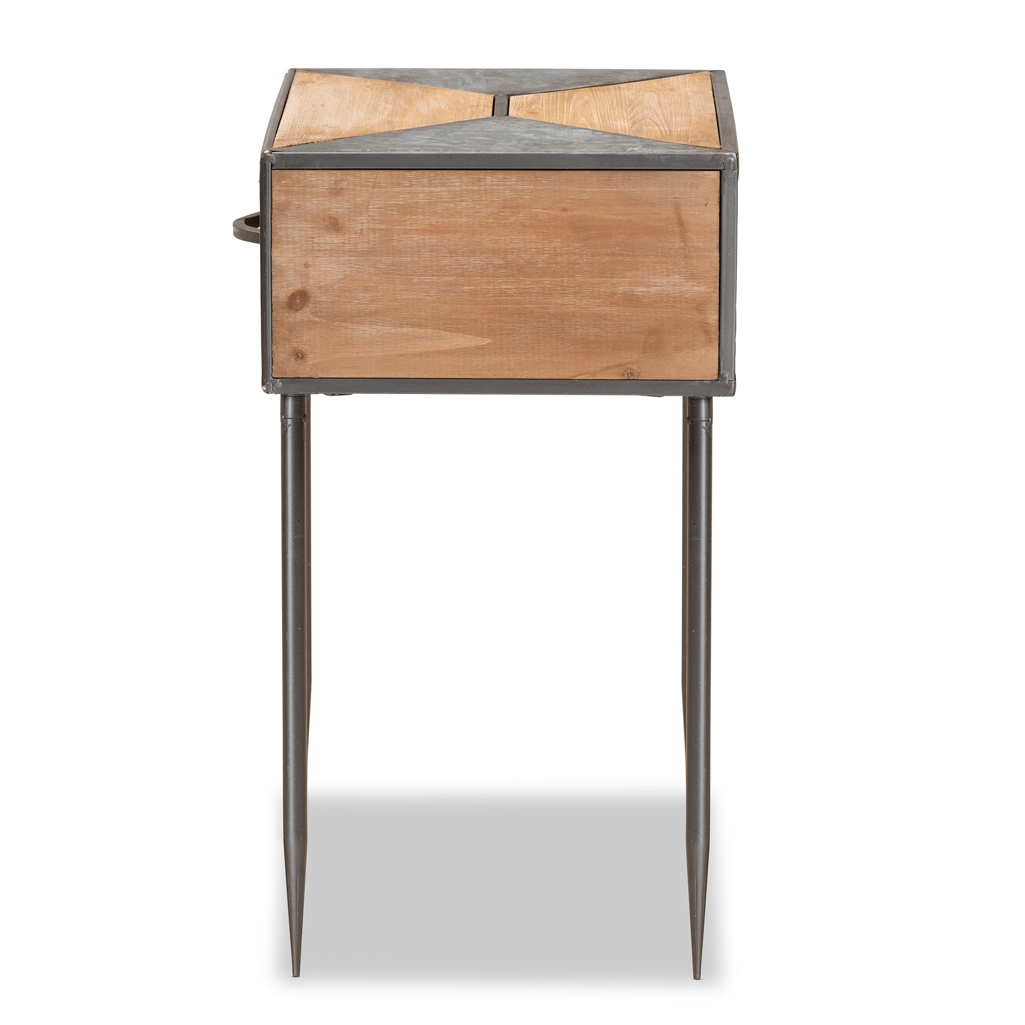 Baxton Studio Laurel Rustic Industrial Antique Grey Finished Metal and Whitewashed Oak Brown Finished Wood 1-Drawer End Table