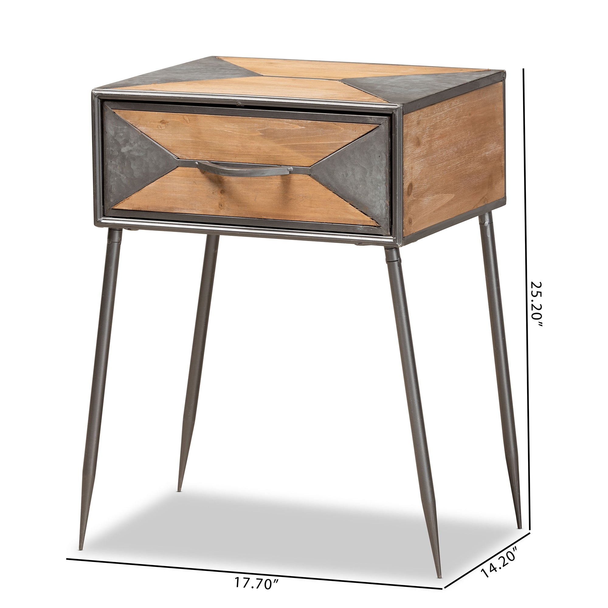 Baxton Studio Laurel Rustic Industrial Antique Grey Finished Metal and Whitewashed Oak Brown Finished Wood 1-Drawer End Table