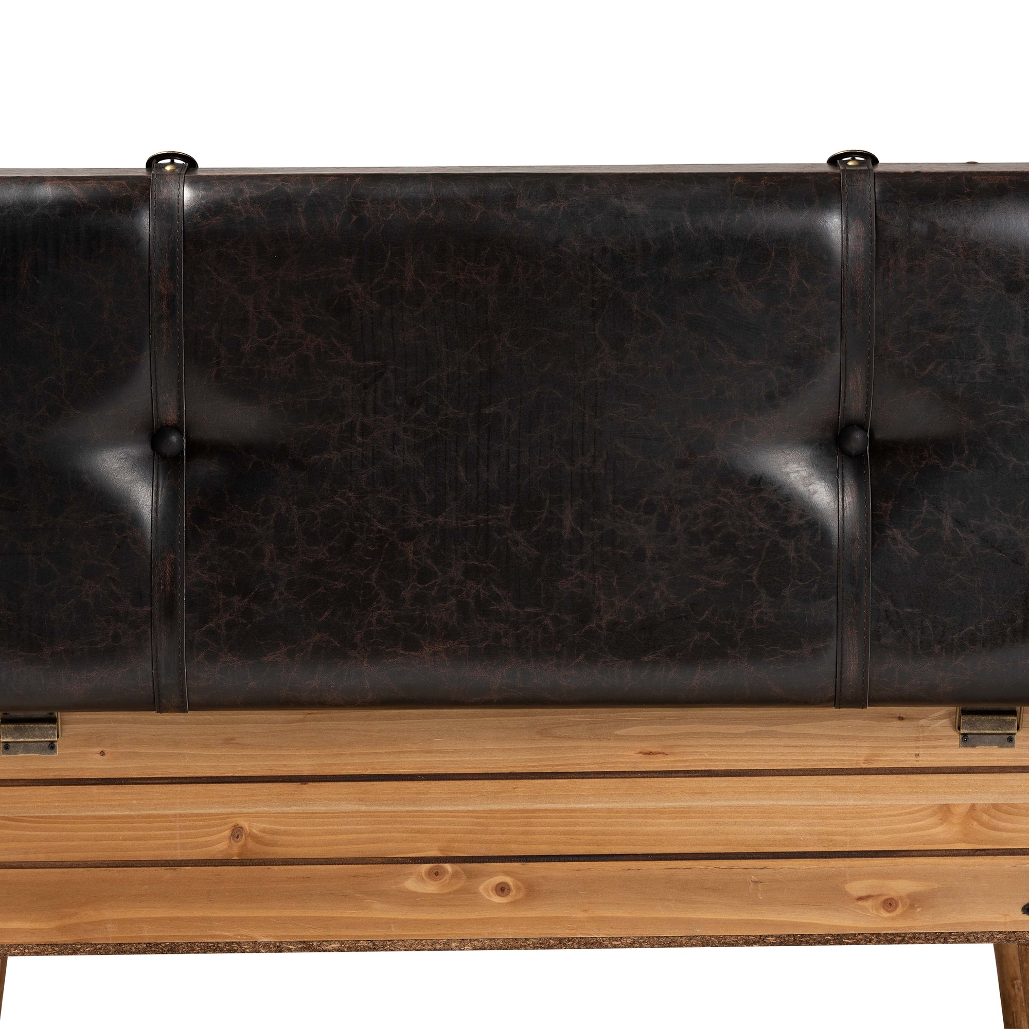 Baxton Studio Amena Rustic Transitional Dark Brown PU Leather Upholstered and Oak Finished Wood Large Storage Ottoman