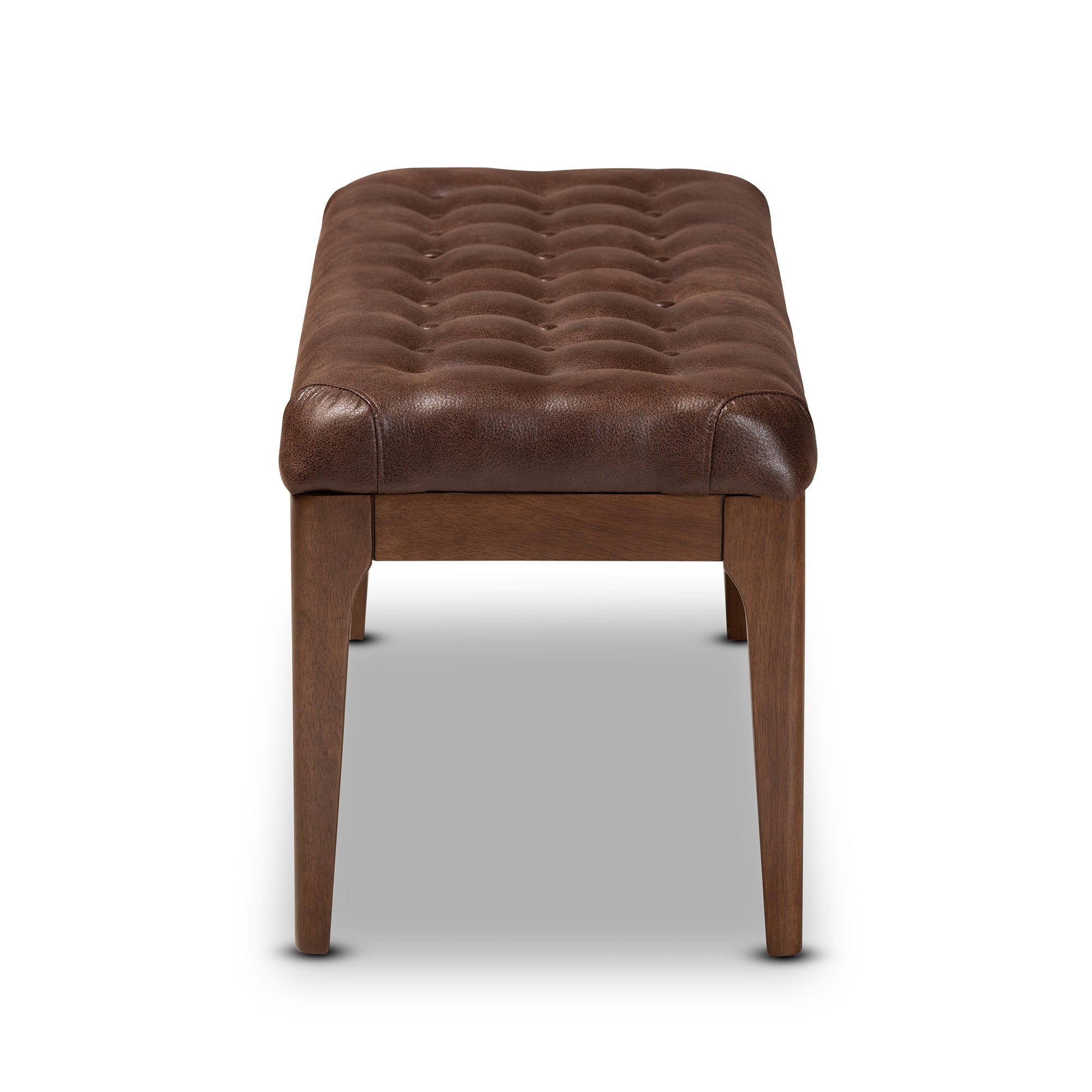 Baxton Studio Walsh Mid-Century Modern Dark Brown Leather-Effect Polyester Fabric Upholstered and Walnut Brown Finished Wood Dining Bench