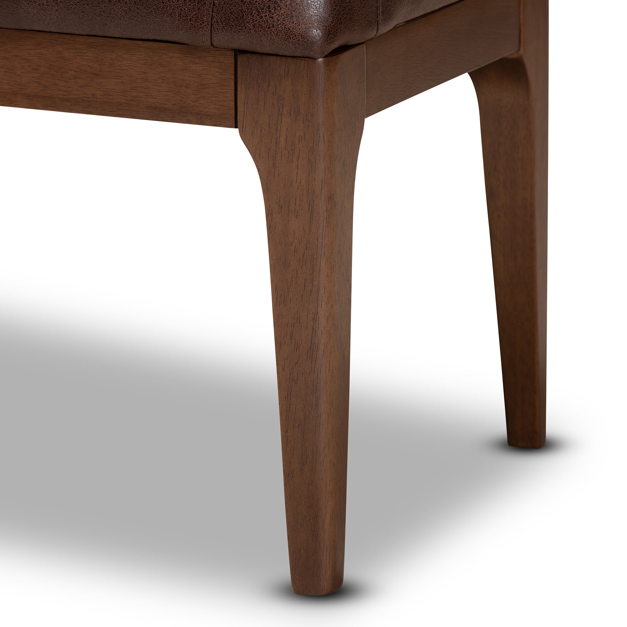 Baxton Studio Walsh Mid-Century Modern Dark Brown Leather-Effect Polyester Fabric Upholstered and Walnut Brown Finished Wood Dining Bench