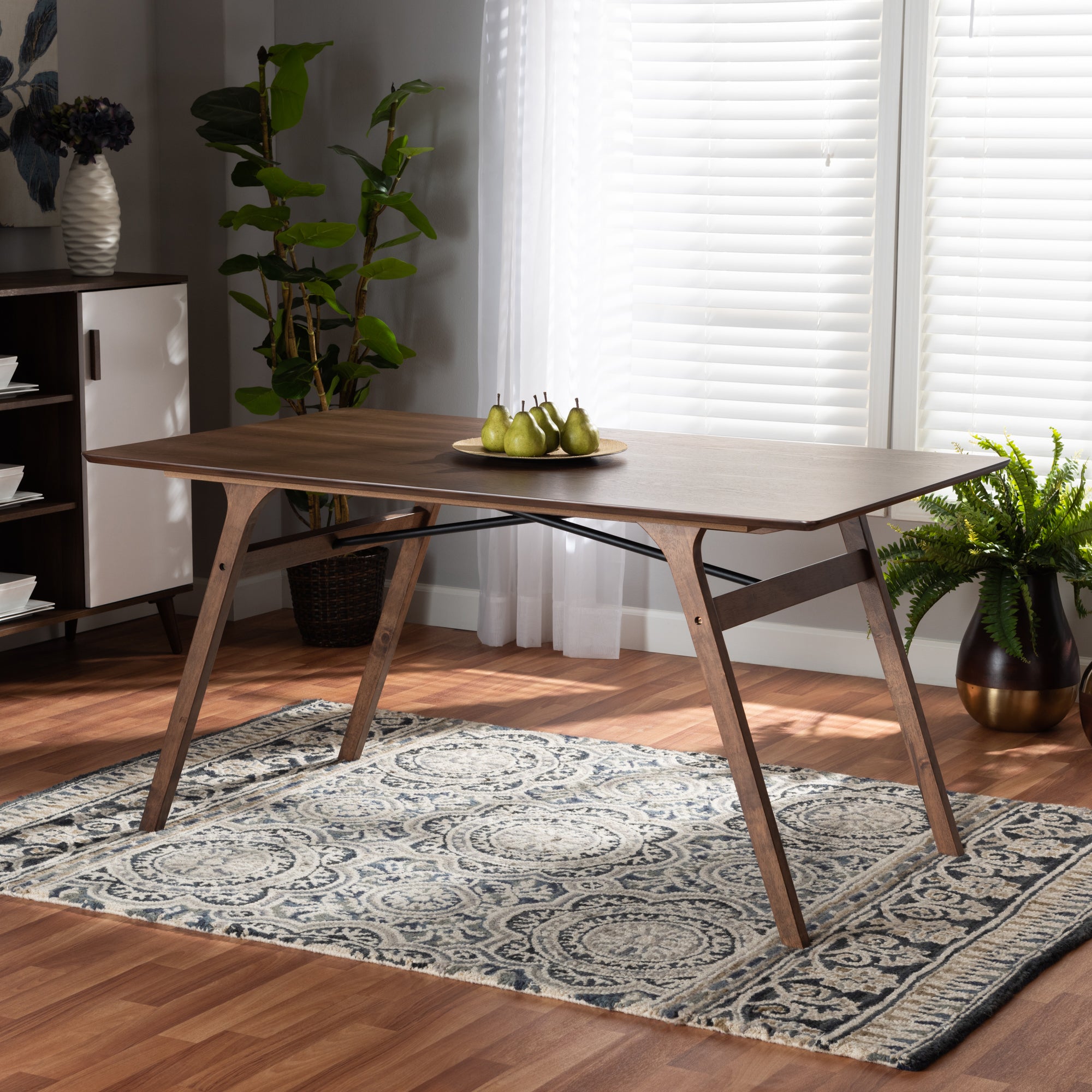 Baxton Studio Saxton Mid-Century Modern Transitional Walnut Brown Finished Wood Dining Table