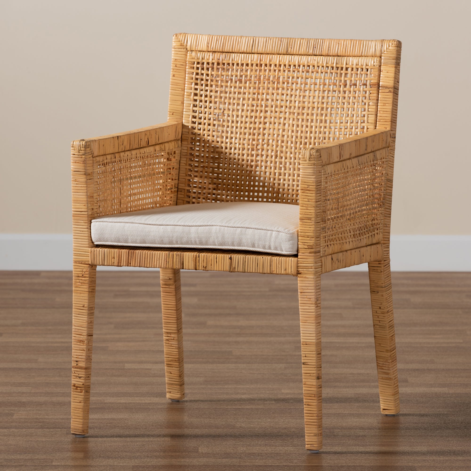 bali & pari Karis Modern and Contemporary Natural Finished Wood and Rattan Dining Chair