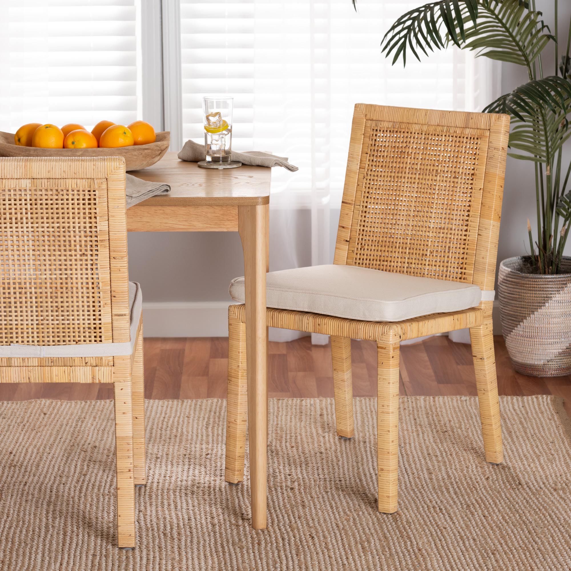 bali & pari Sofia Modern and Contemporary Natural Finished Wood and Rattan Dining Chair