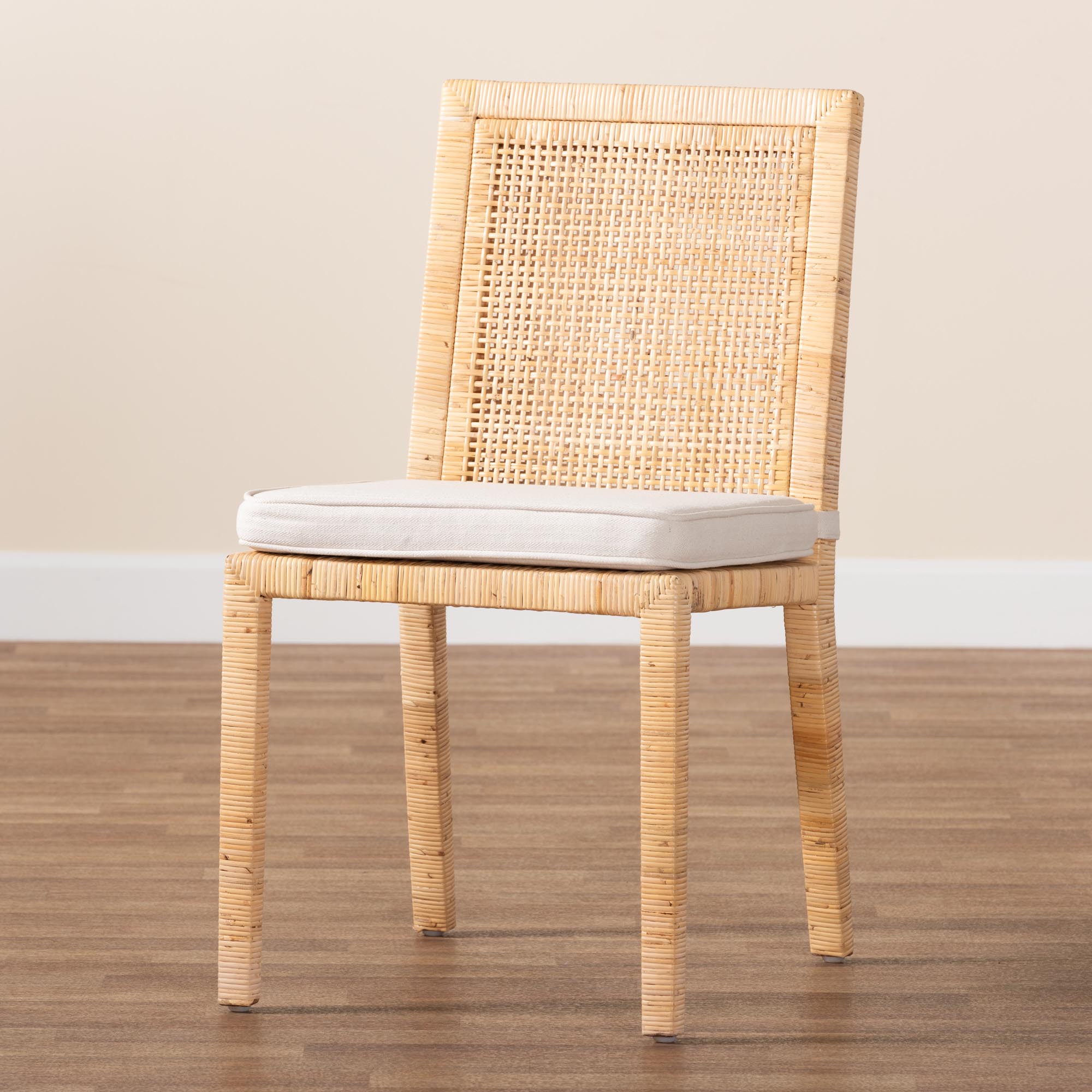 bali & pari Sofia Modern and Contemporary Natural Finished Wood and Rattan Dining Chair
