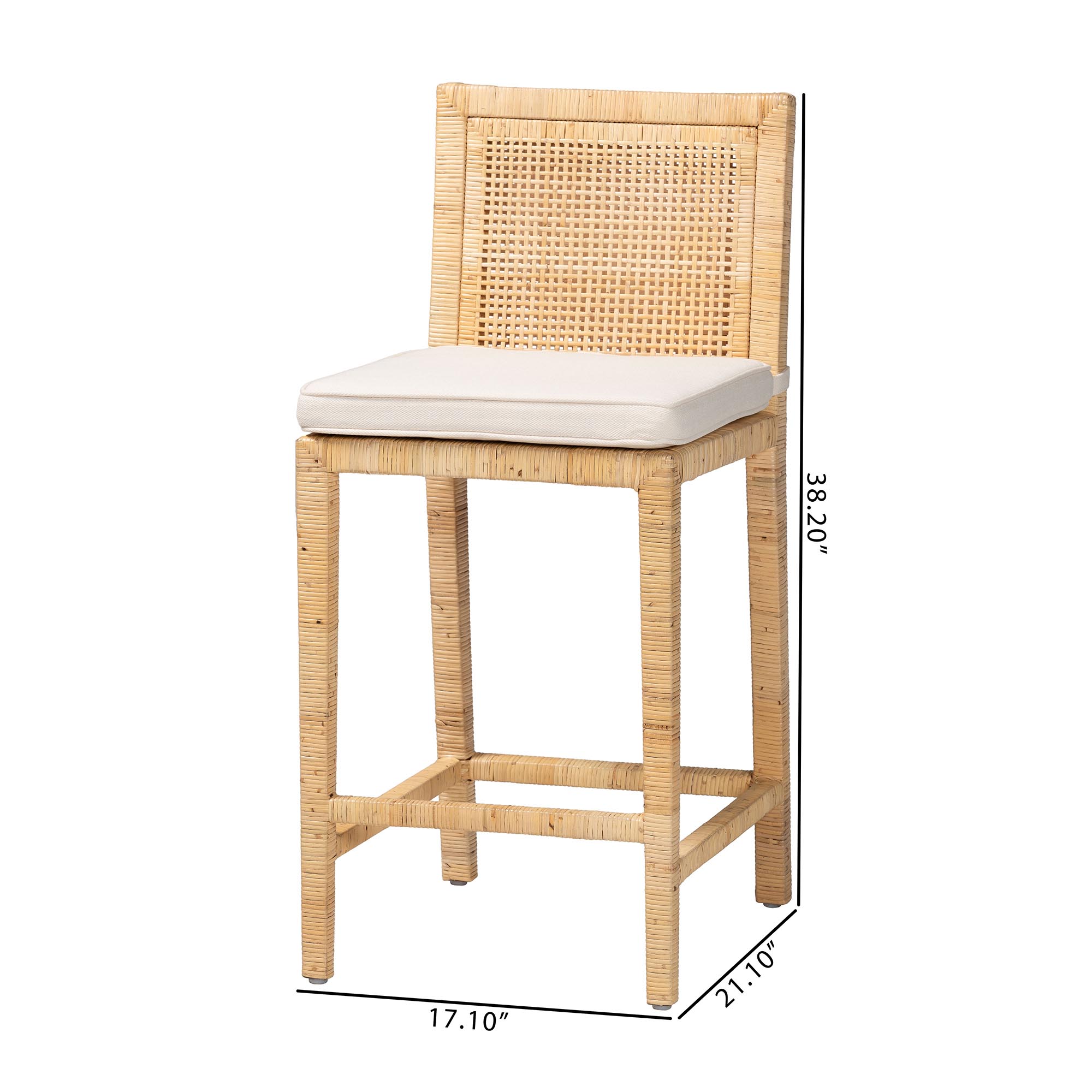 bali & pari Sofia Modern and Contemporary Natural Finished Wood and Rattan Counter Stool