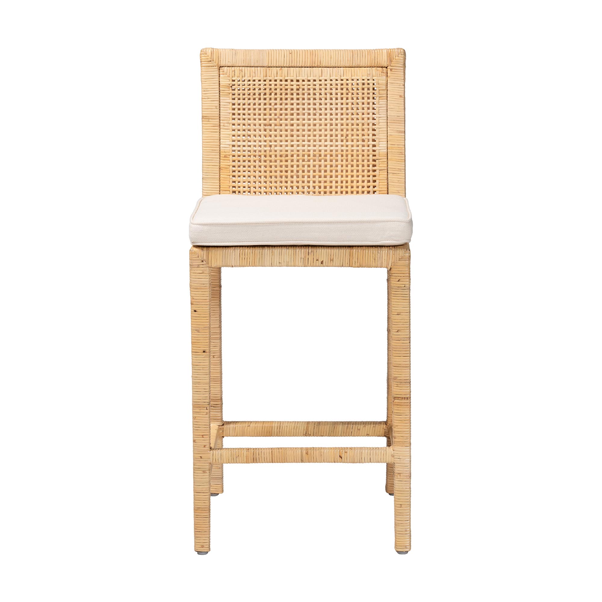 bali & pari Sofia Modern and Contemporary Natural Finished Wood and Rattan Counter Stool