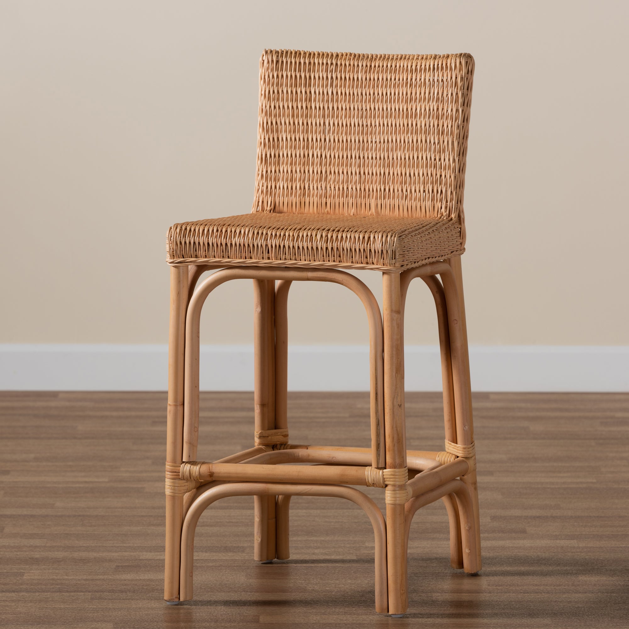 bali & pari Athena Modern and Contemporary Natural Finished Rattan Counter Stool