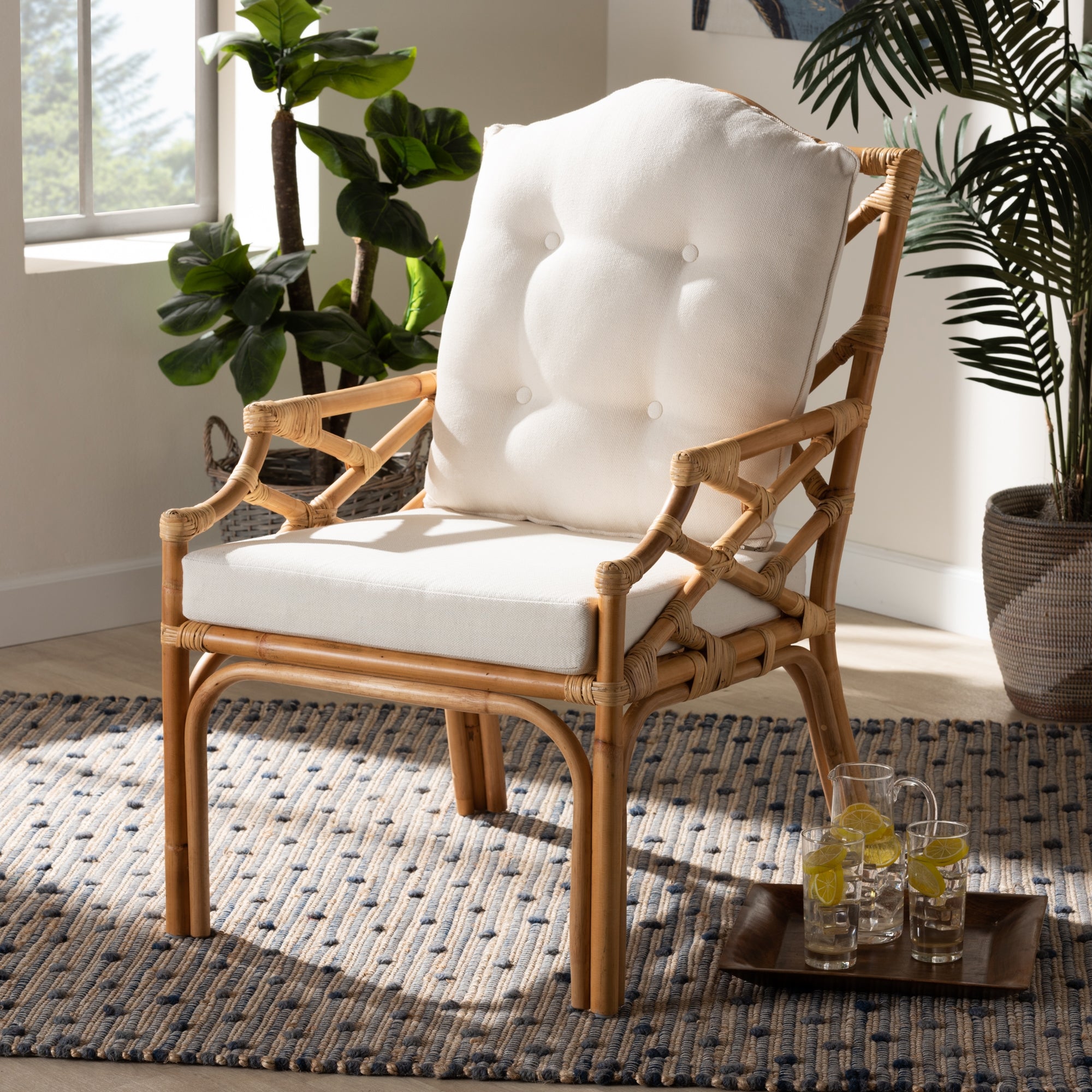 bali & pari Sonia Modern and Contemporary Natural Finished Rattan Armchair