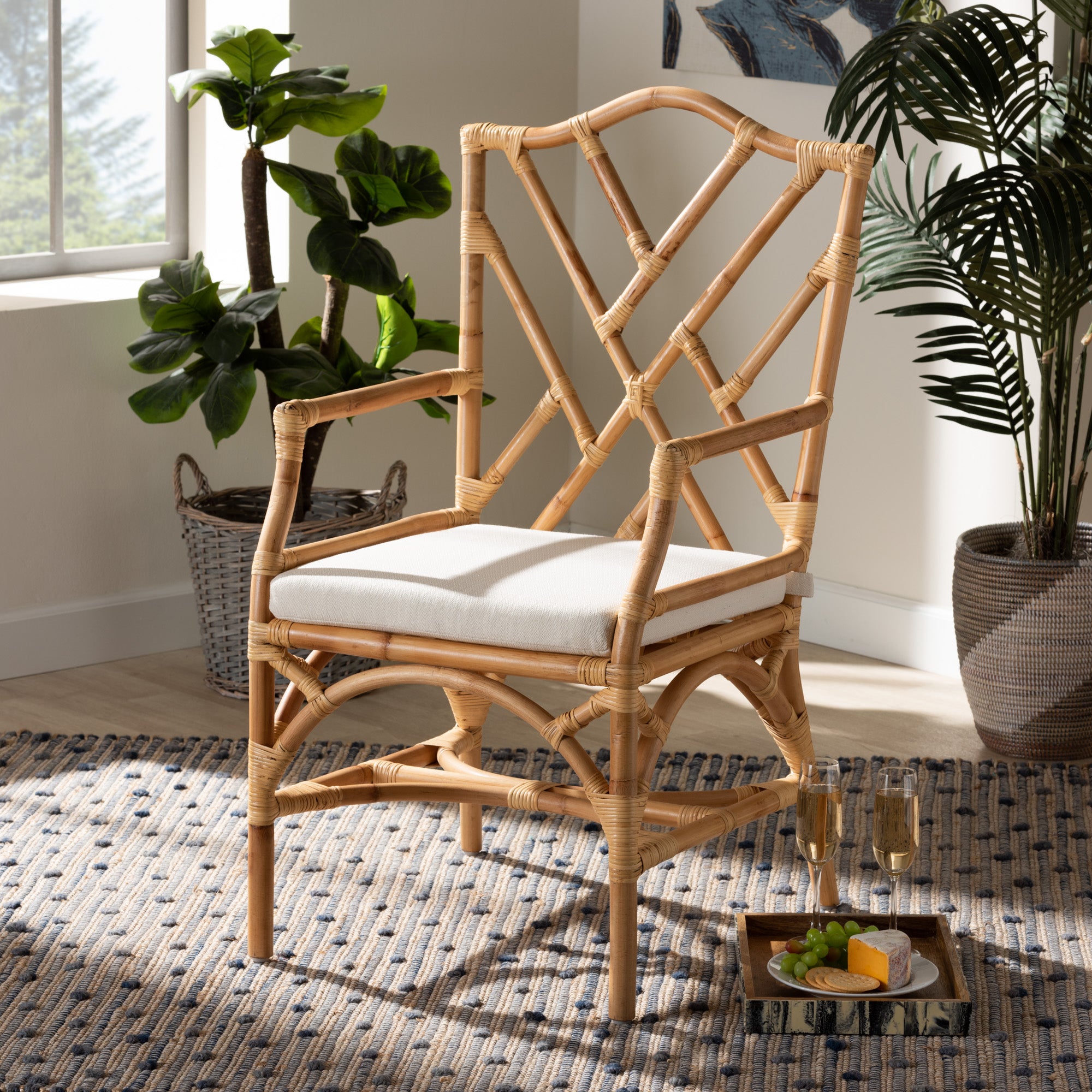 bali & pari Delta Modern and Contemporary Natural Finished Rattan Dining Chair