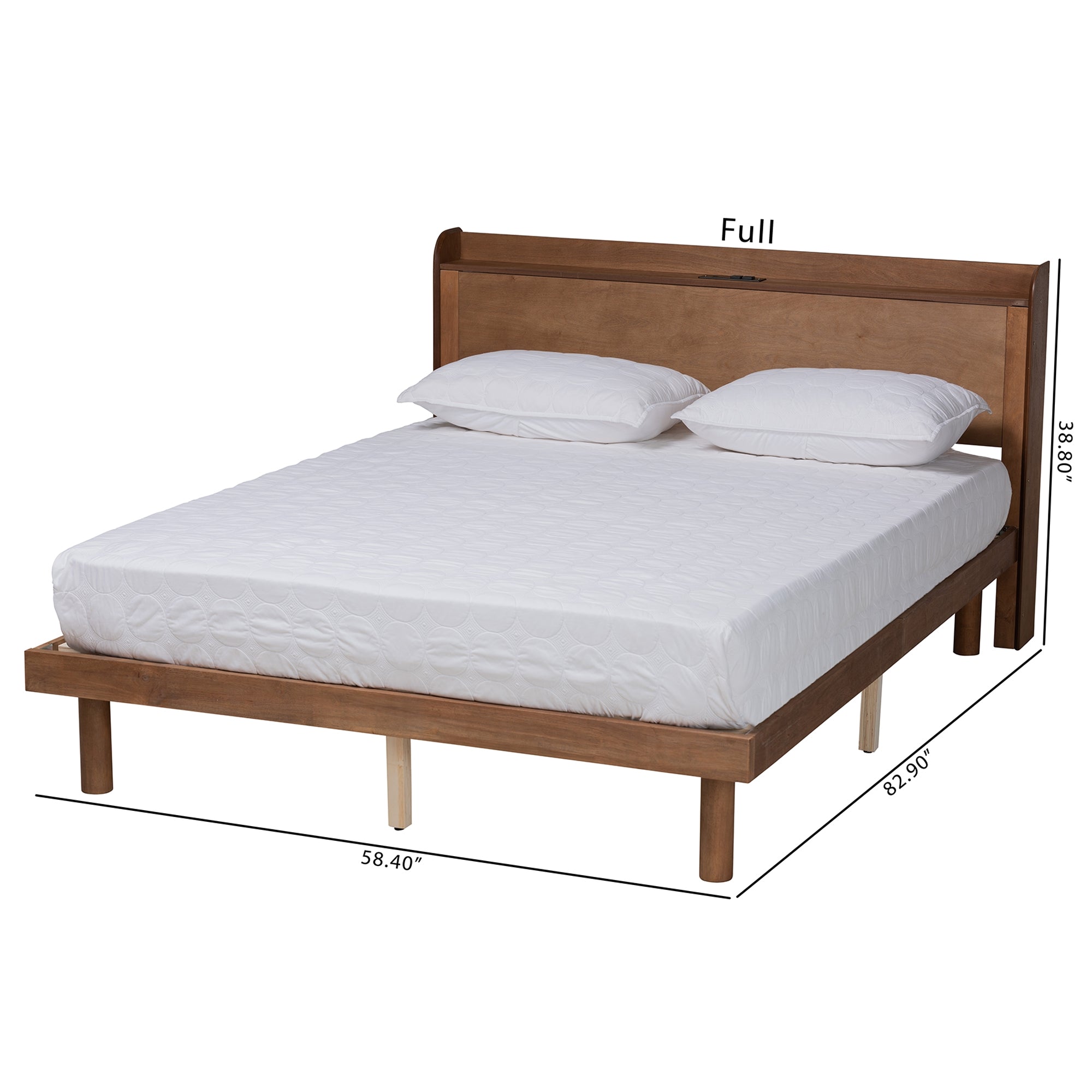 Baxton Studio Decker Mid-Century Modern Transitional Walnut Brown Finished Wood Full Size Platform Bed with Charging Station