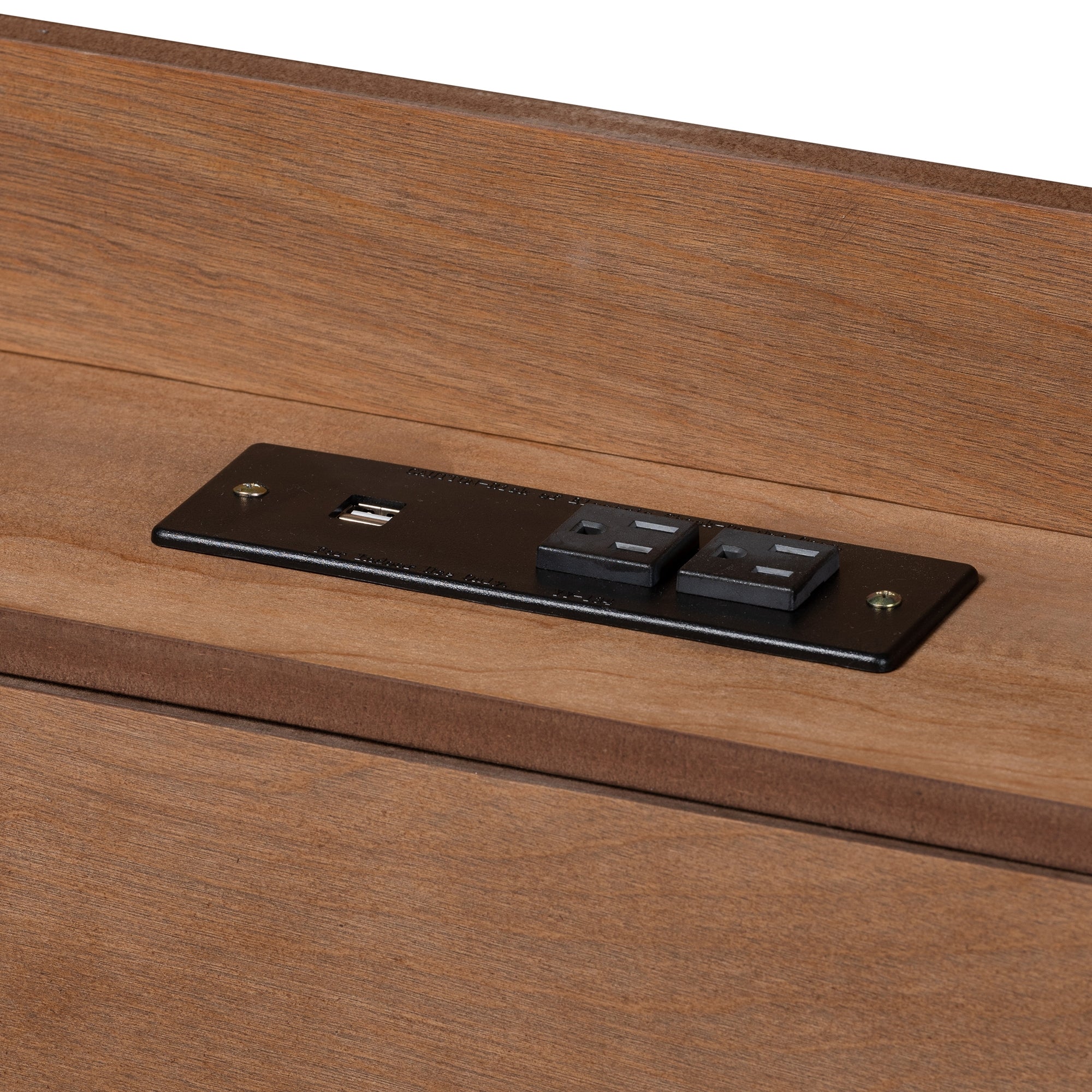 Baxton Studio Decker Mid-Century Modern Transitional Walnut Brown Finished Wood Queen Size Platform Bed with Charging Station
