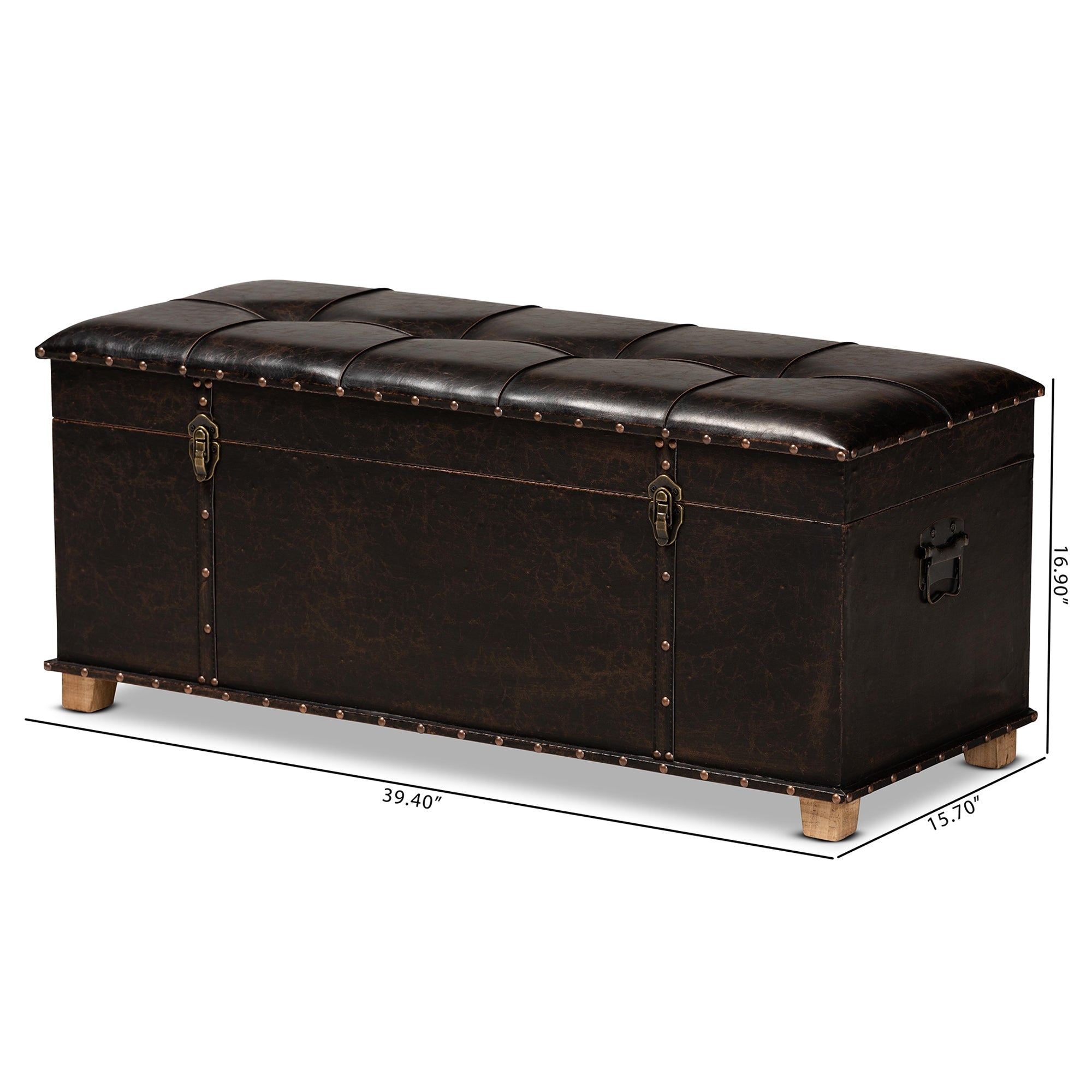 Baxton Studio Janna Rustic Transitional Dark Brown Faux Leather Upholstered and Oak Brown Finished Wood Storage Ottoman