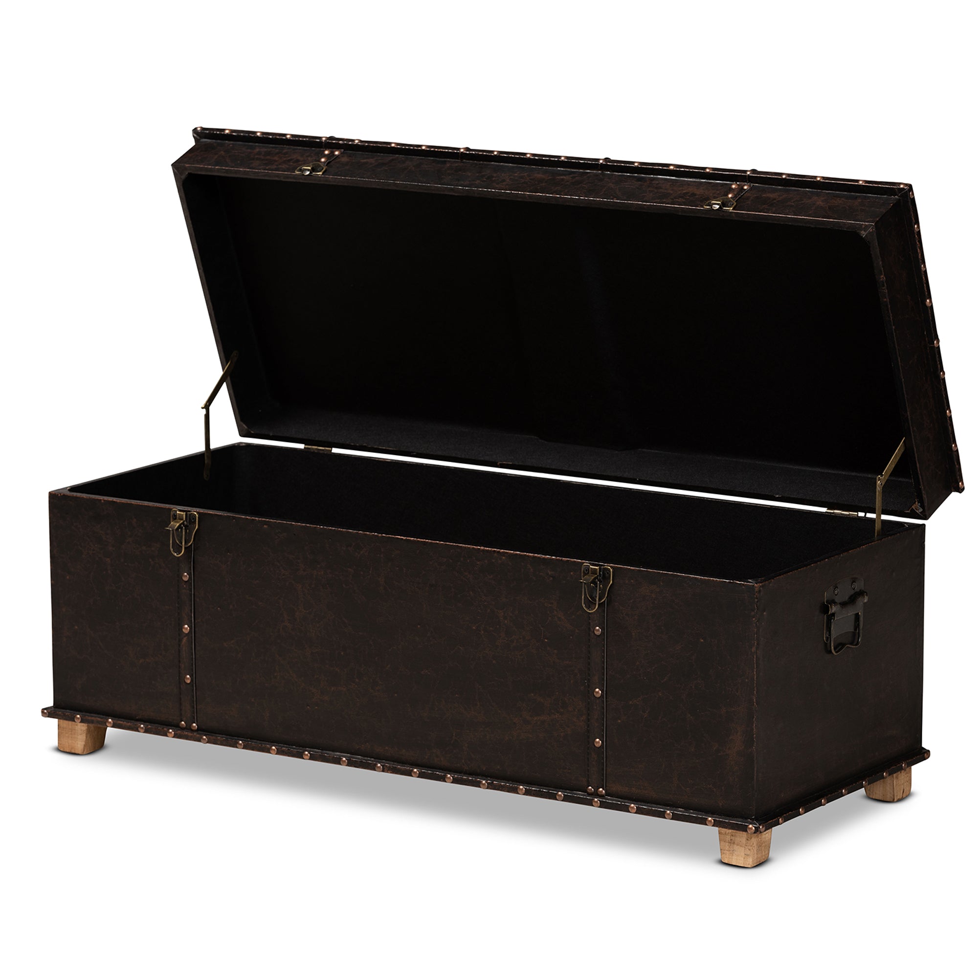Baxton Studio Janna Rustic Transitional Dark Brown Faux Leather Upholstered and Oak Brown Finished Wood Storage Ottoman