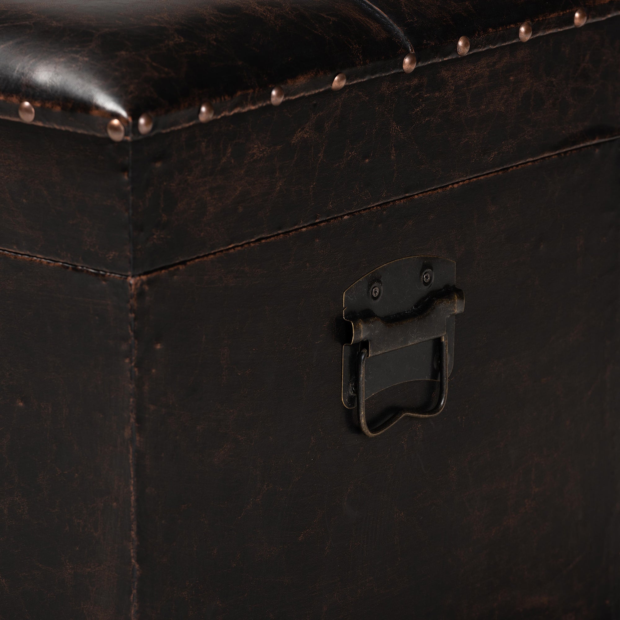 Baxton Studio Janna Rustic Transitional Dark Brown Faux Leather Upholstered and Oak Brown Finished Wood Storage Ottoman
