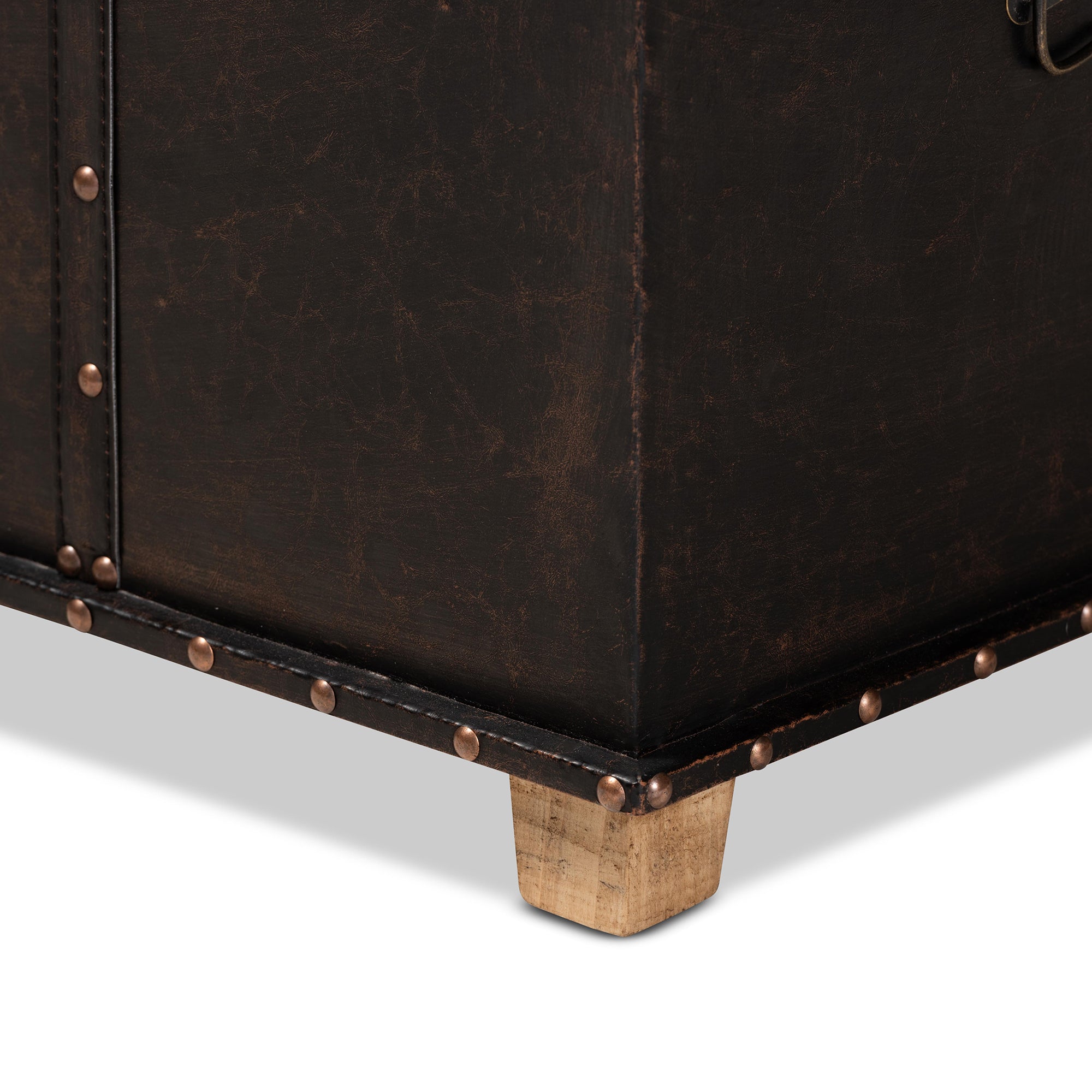 Baxton Studio Janna Rustic Transitional Dark Brown Faux Leather Upholstered and Oak Brown Finished Wood Storage Ottoman