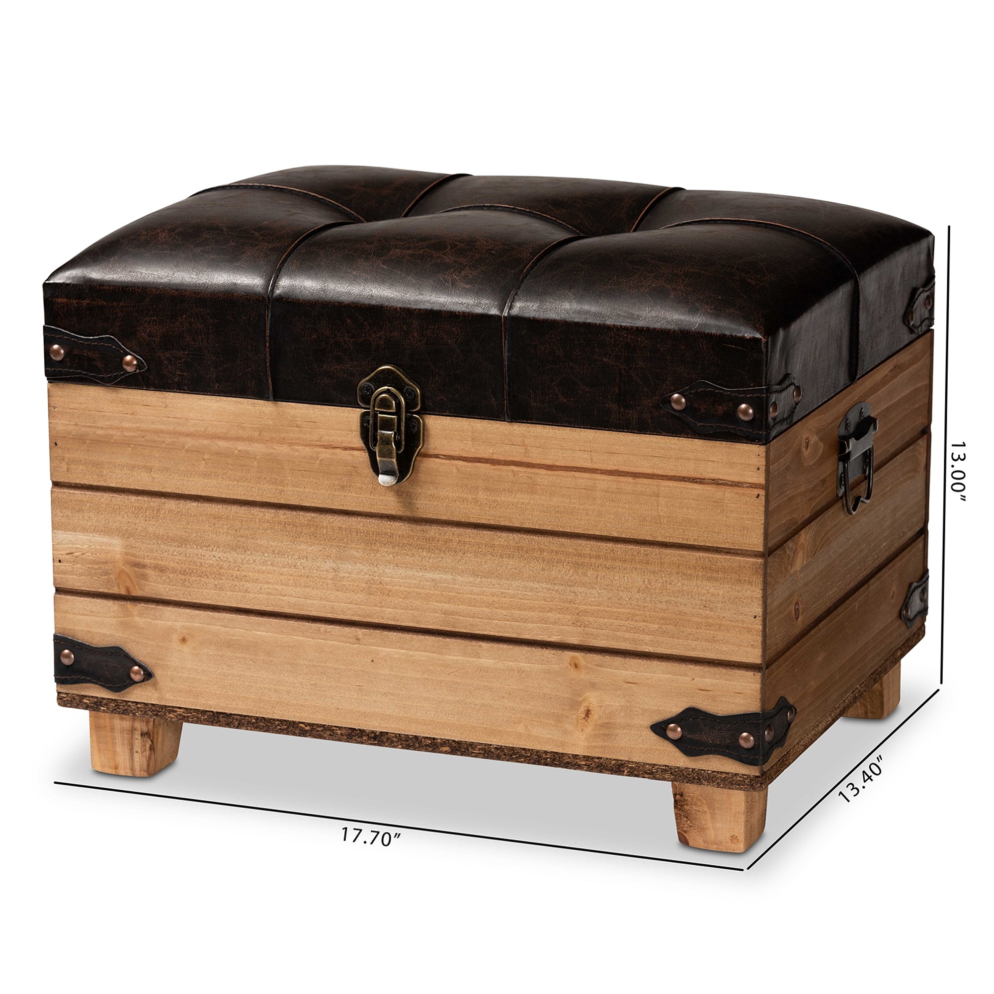 Baxton Studio Edmund Rustic Transitional Dark Brown Faux Leather Upholstered and Oak Brown Finished Wood Storage Ottoman