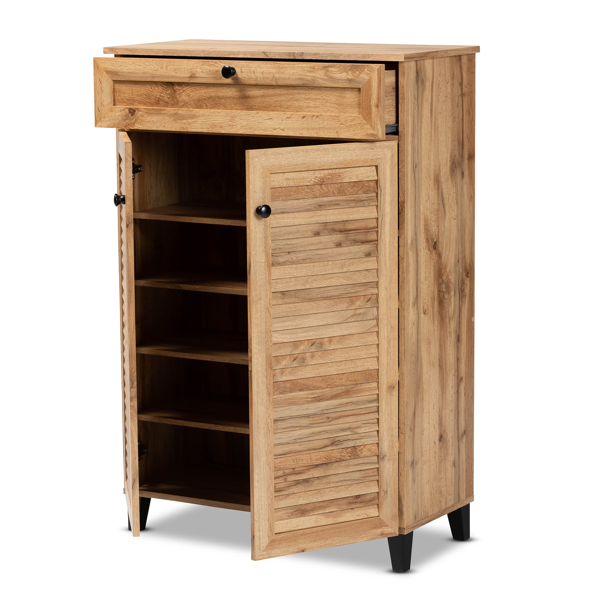 Baxton Studio Coolidge Modern and Contemporary Oak Brown Finished Wood 5-Shelf Shoe Storage Cabinet