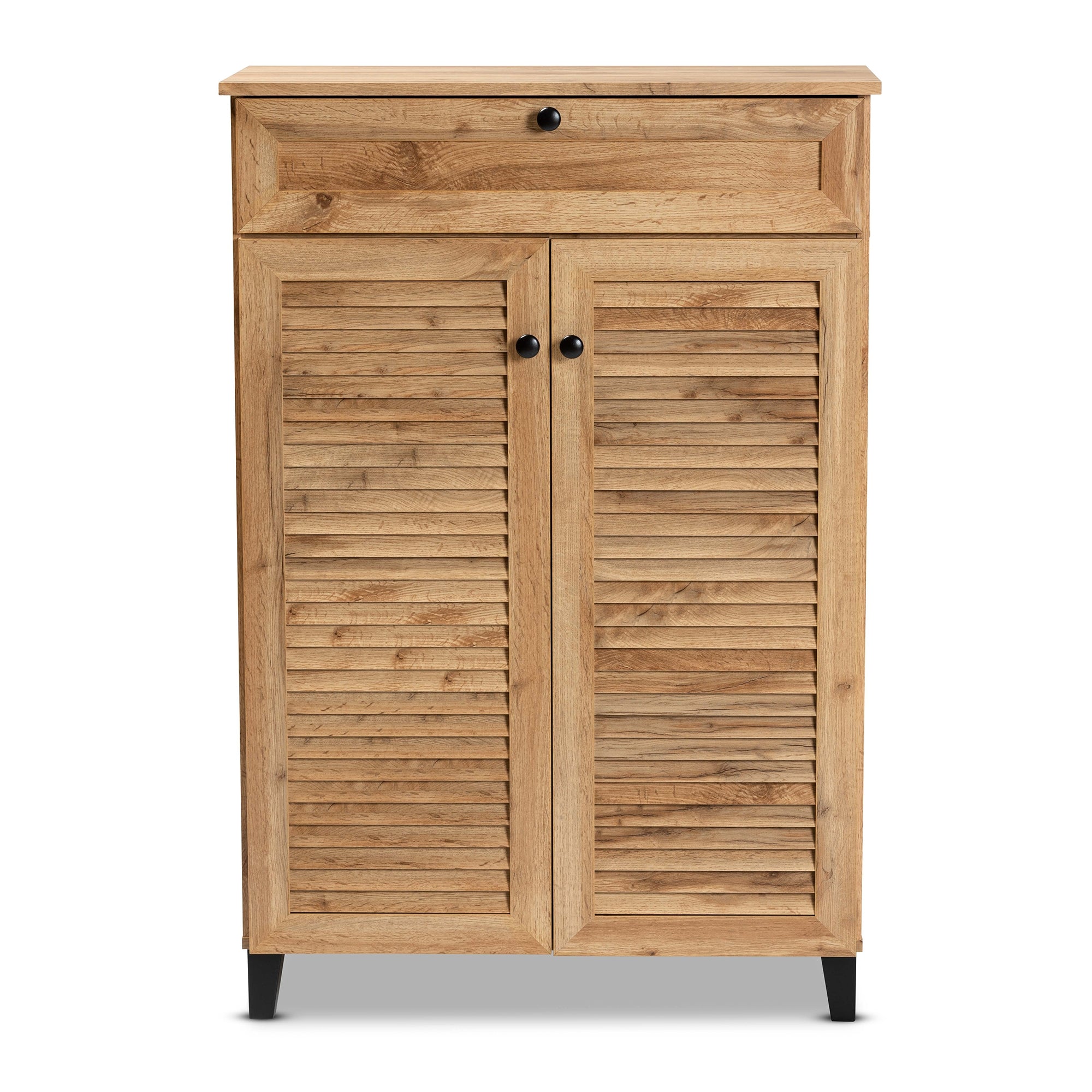 Baxton Studio Coolidge Modern and Contemporary Oak Brown Finished Wood 5-Shelf Shoe Storage Cabinet
