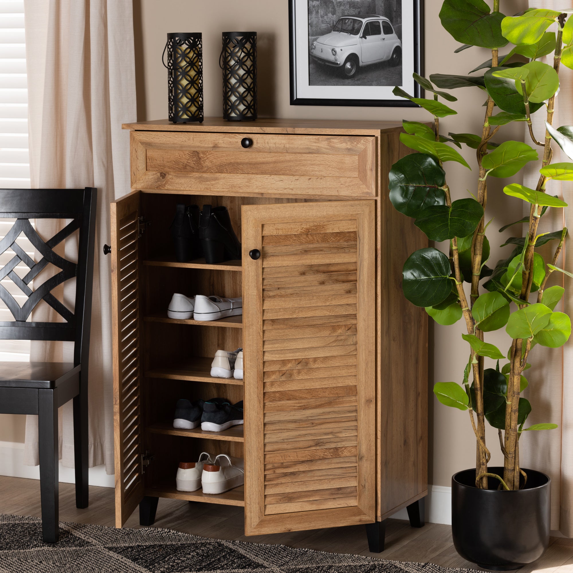 Baxton Studio Coolidge Modern and Contemporary Oak Brown Finished Wood 5-Shelf Shoe Storage Cabinet