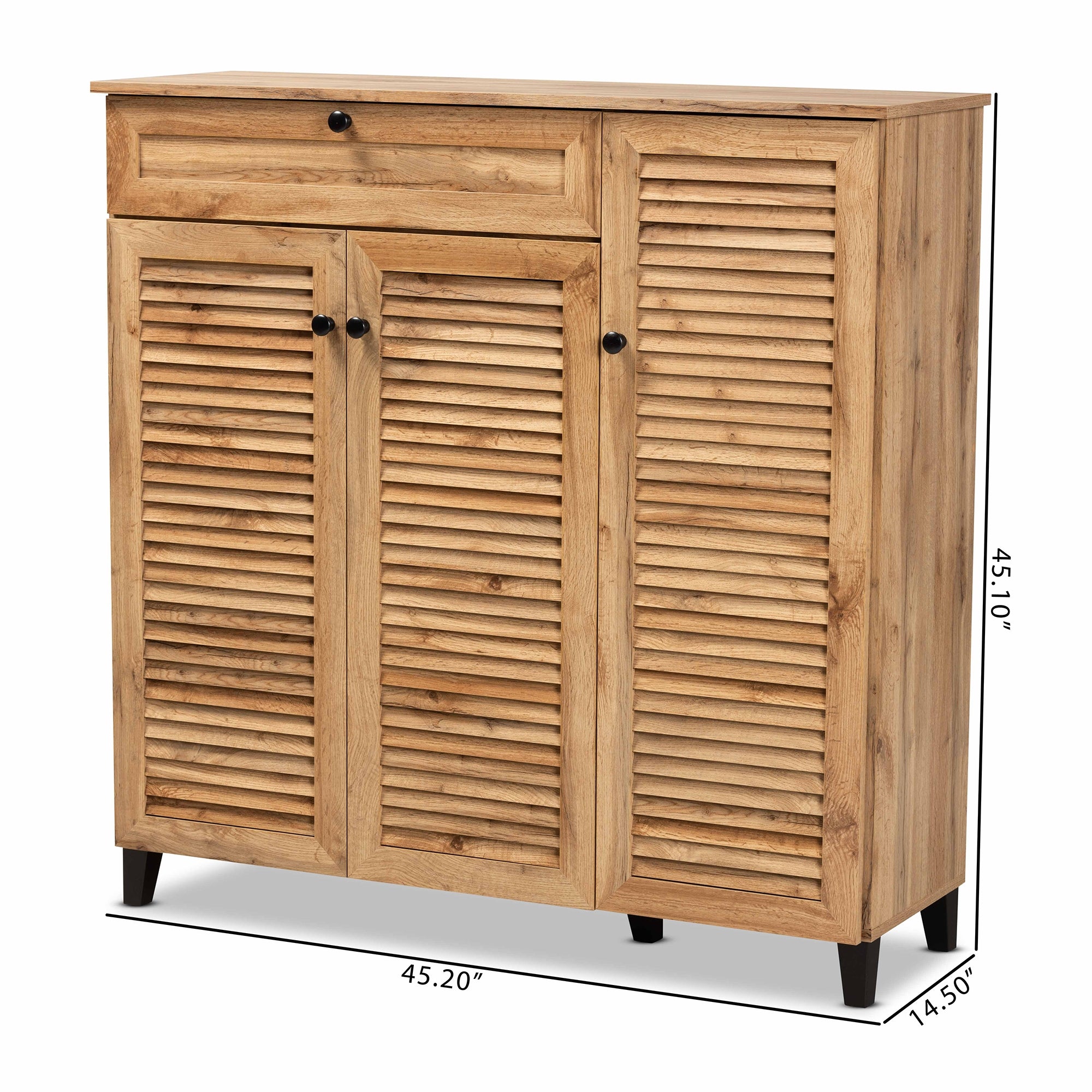 Baxton Studio Coolidge Modern and Contemporary Oak Brown Finished Wood 3-Door Shoe Storage Cabinet with Drawer