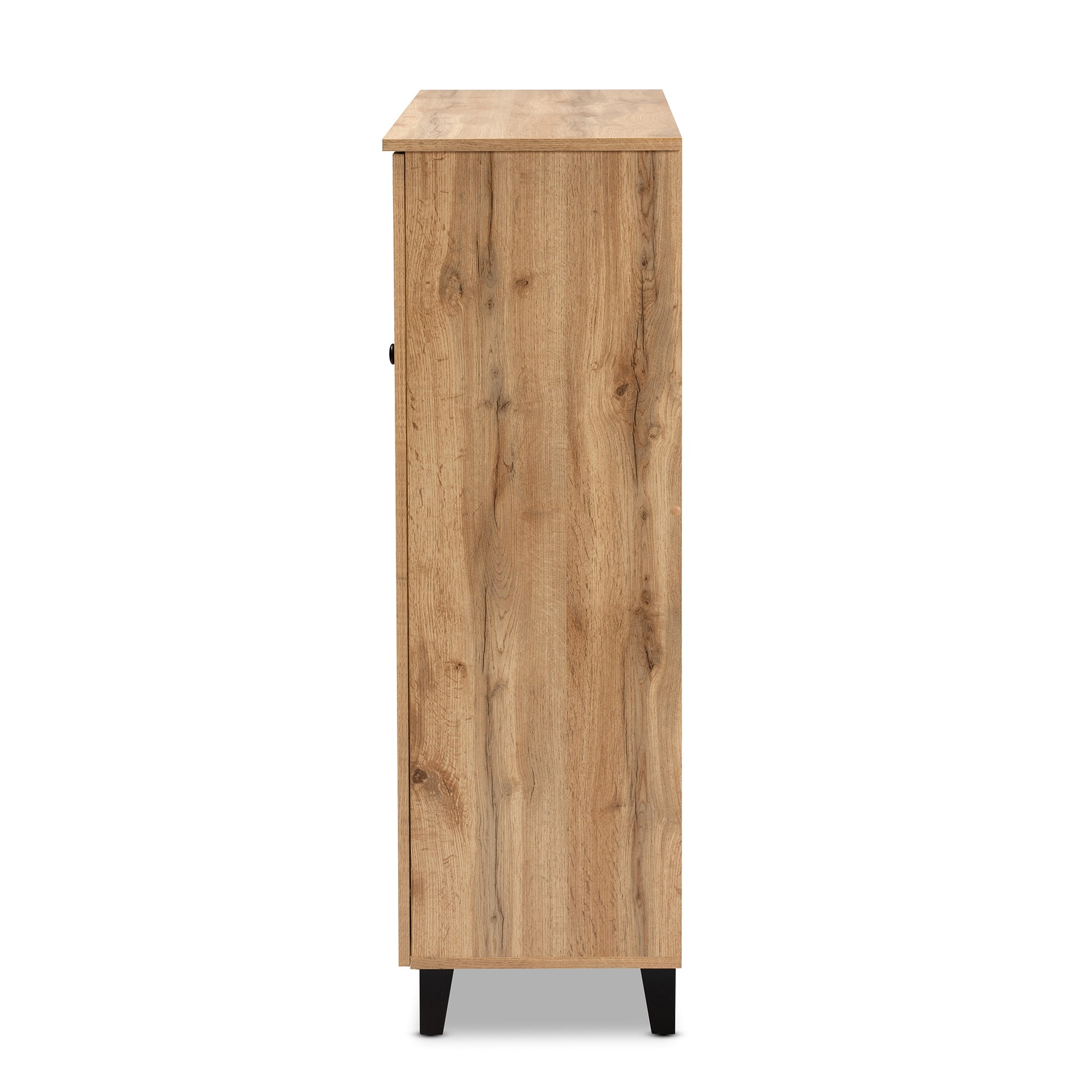 Baxton Studio Coolidge Modern and Contemporary Oak Brown Finished Wood 3-Door Shoe Storage Cabinet with Drawer