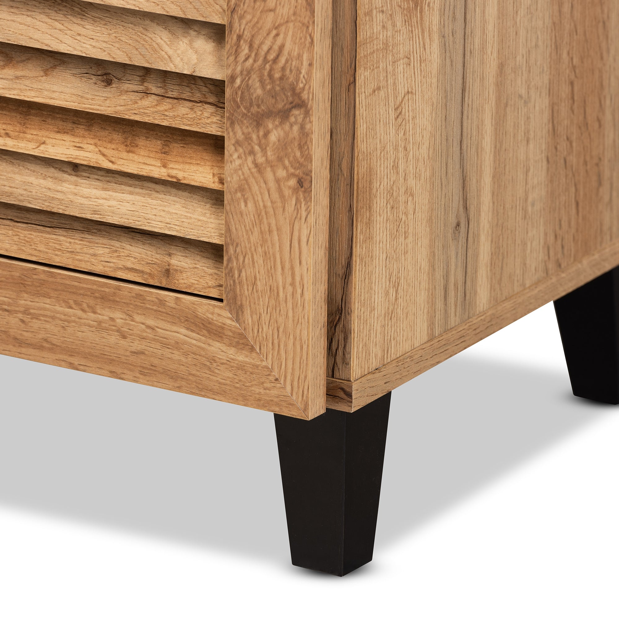 Baxton Studio Coolidge Modern and Contemporary Oak Brown Finished Wood 3-Door Shoe Storage Cabinet with Drawer